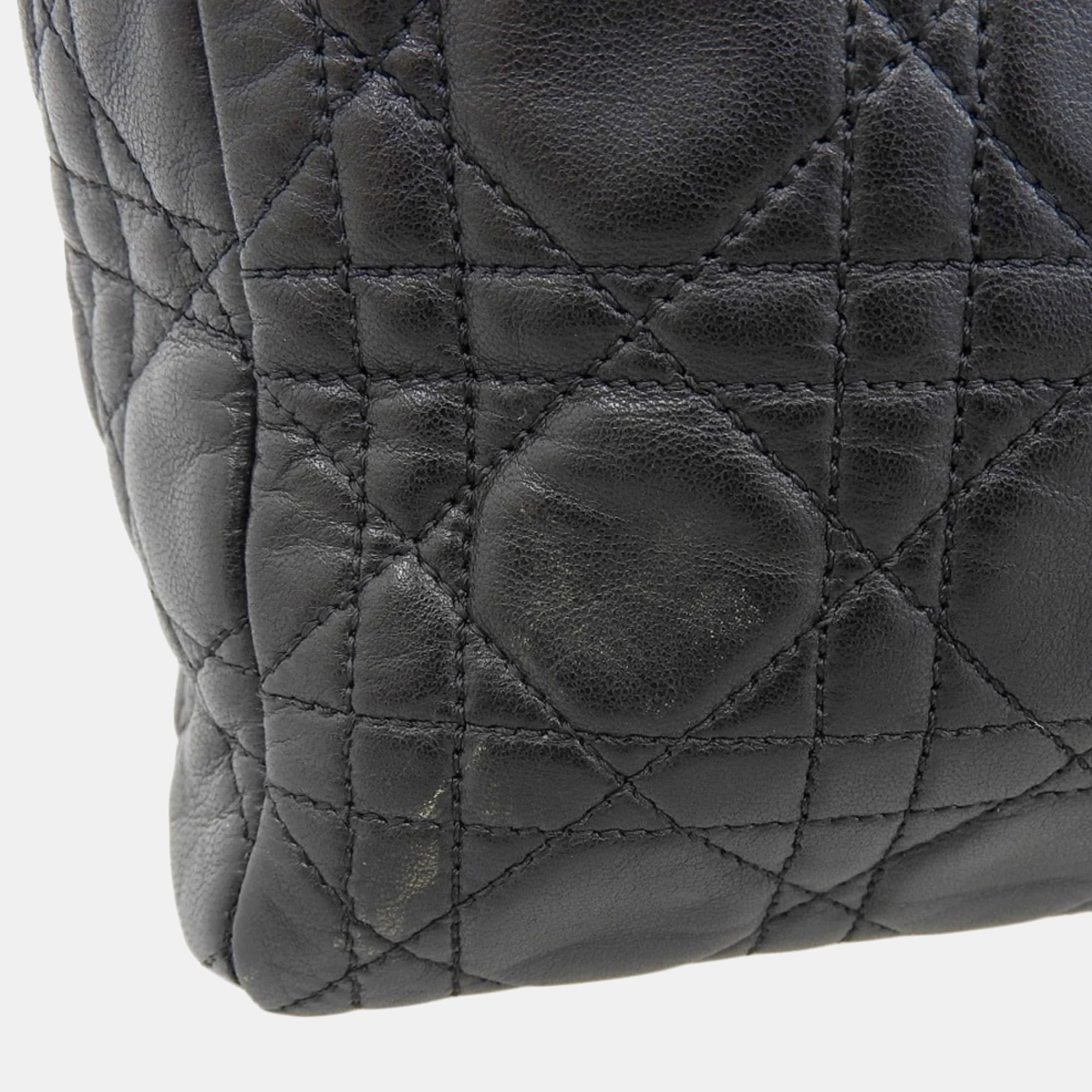 Dior Black Leather Medium Lady Dior Top Handle Bags 