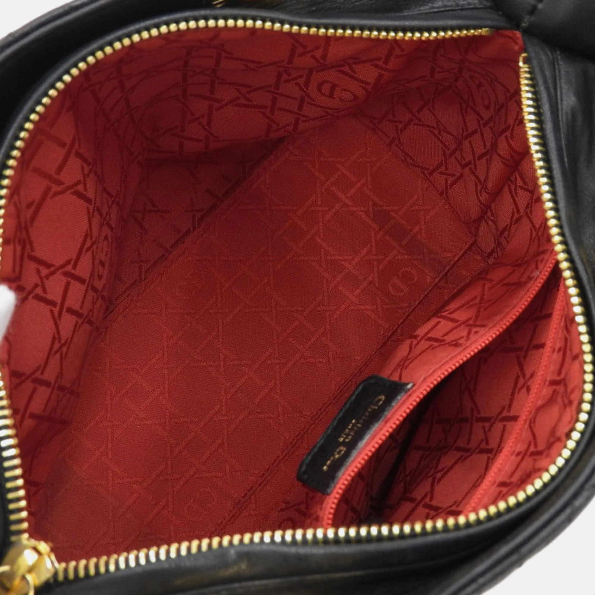 Dior Black Leather Medium Lady Dior Top Handle Bags 