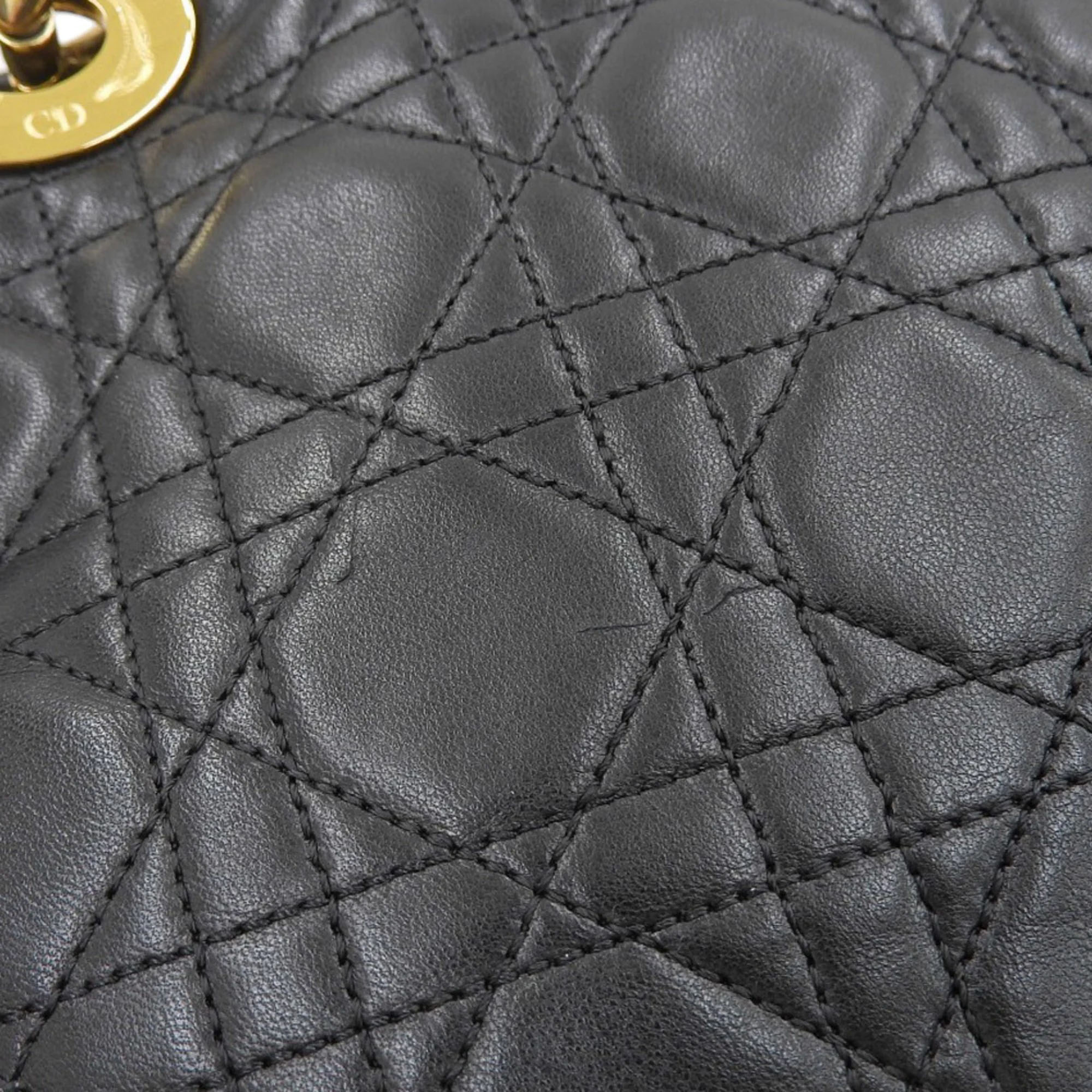 Dior Black Leather Medium Lady Dior Top Handle Bags 
