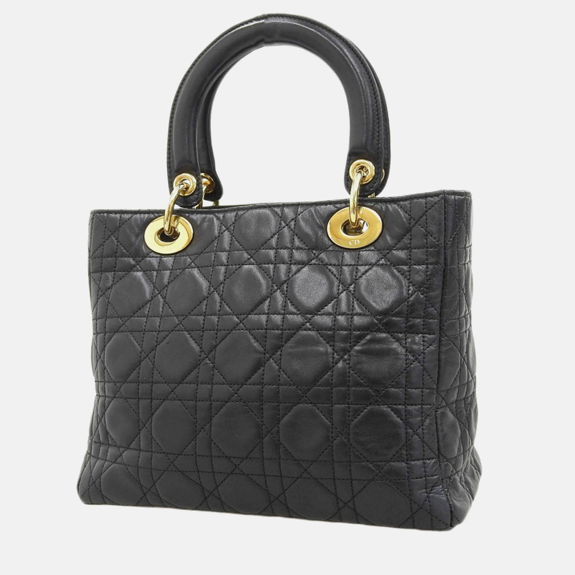 Dior Black Leather Medium Lady Dior Top Handle Bags 