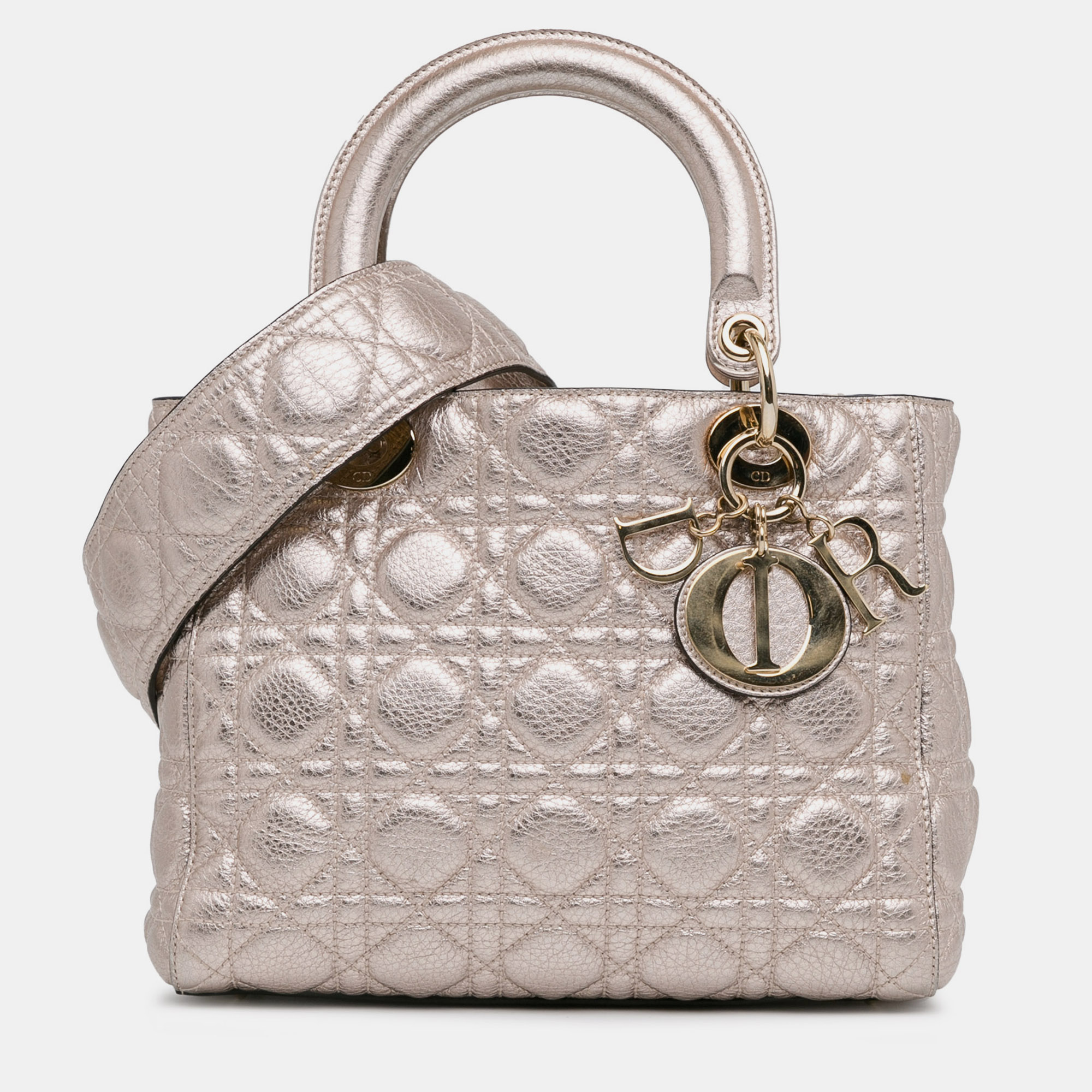 

Dior Medium Metallic Calfskin Cannage Supple Lady Dior Bag, Gold