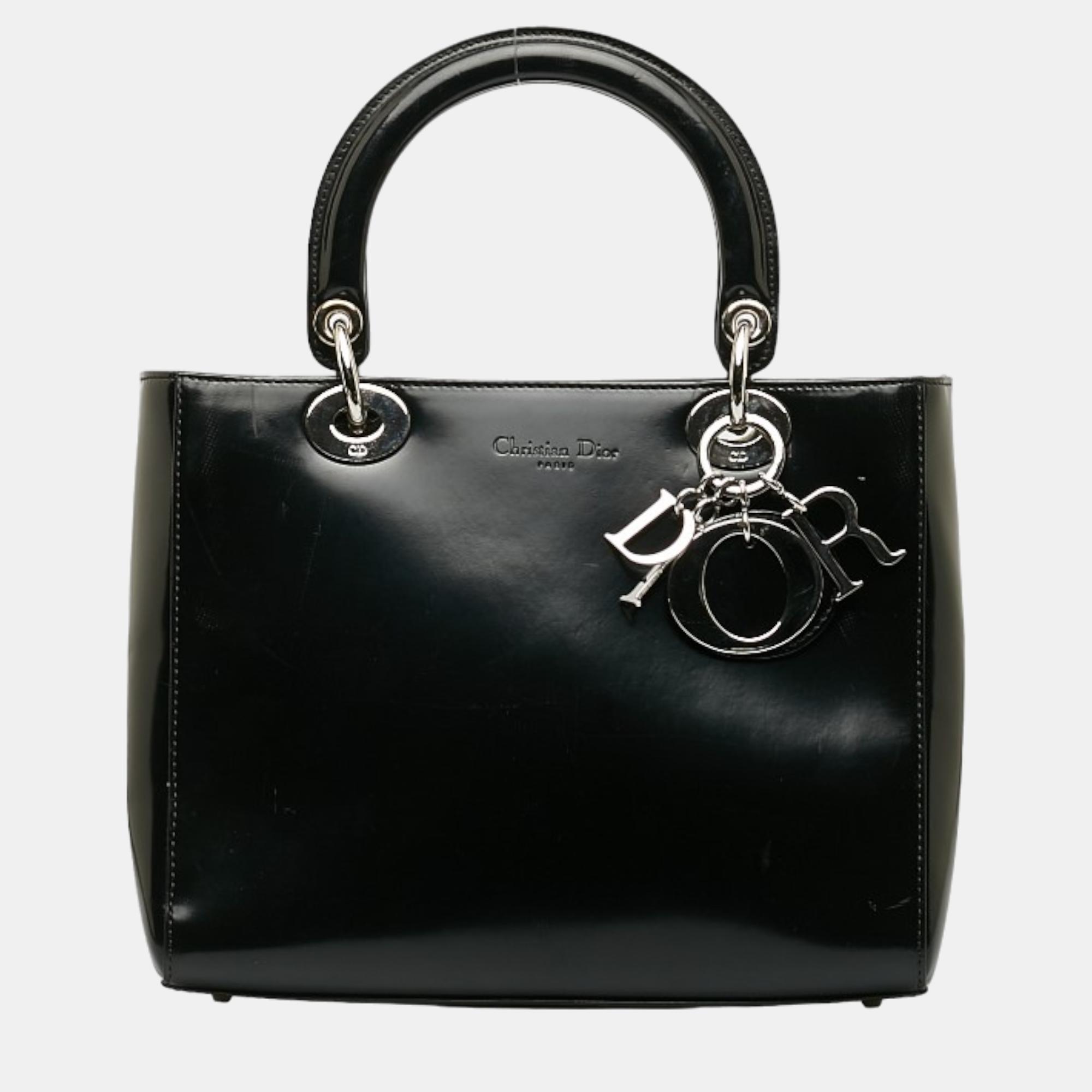 

Dior Black Patent Leather Medium Lady Dior Totes Bag