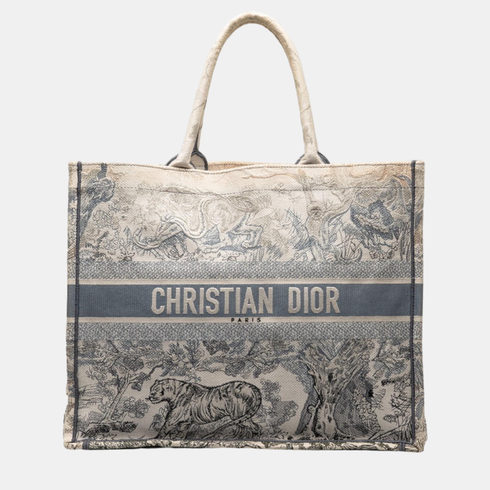 

Dior White Canvas Toile De Jouy Large Book Tote Bag