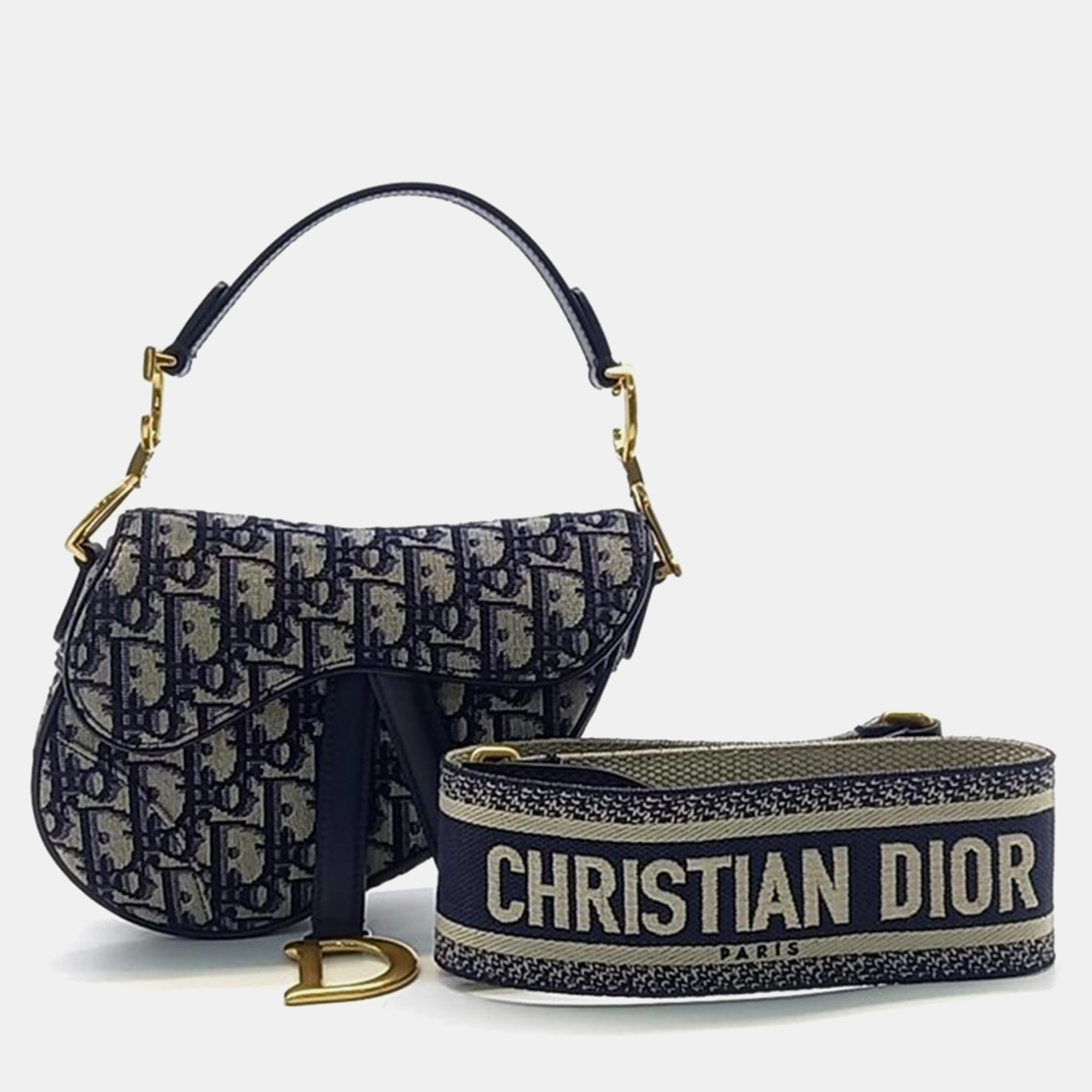 

Christian Dior Oblique Mini Saddle Bag & Strap, Navy blue