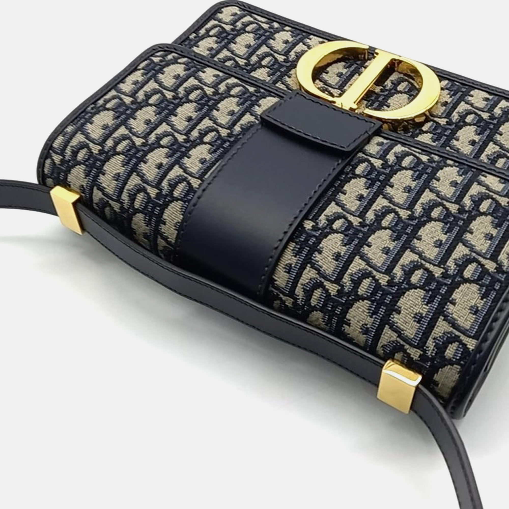 Dior Navy Blue/Beige Oblique Canvas 30 Montaigne Shoulder Bag 