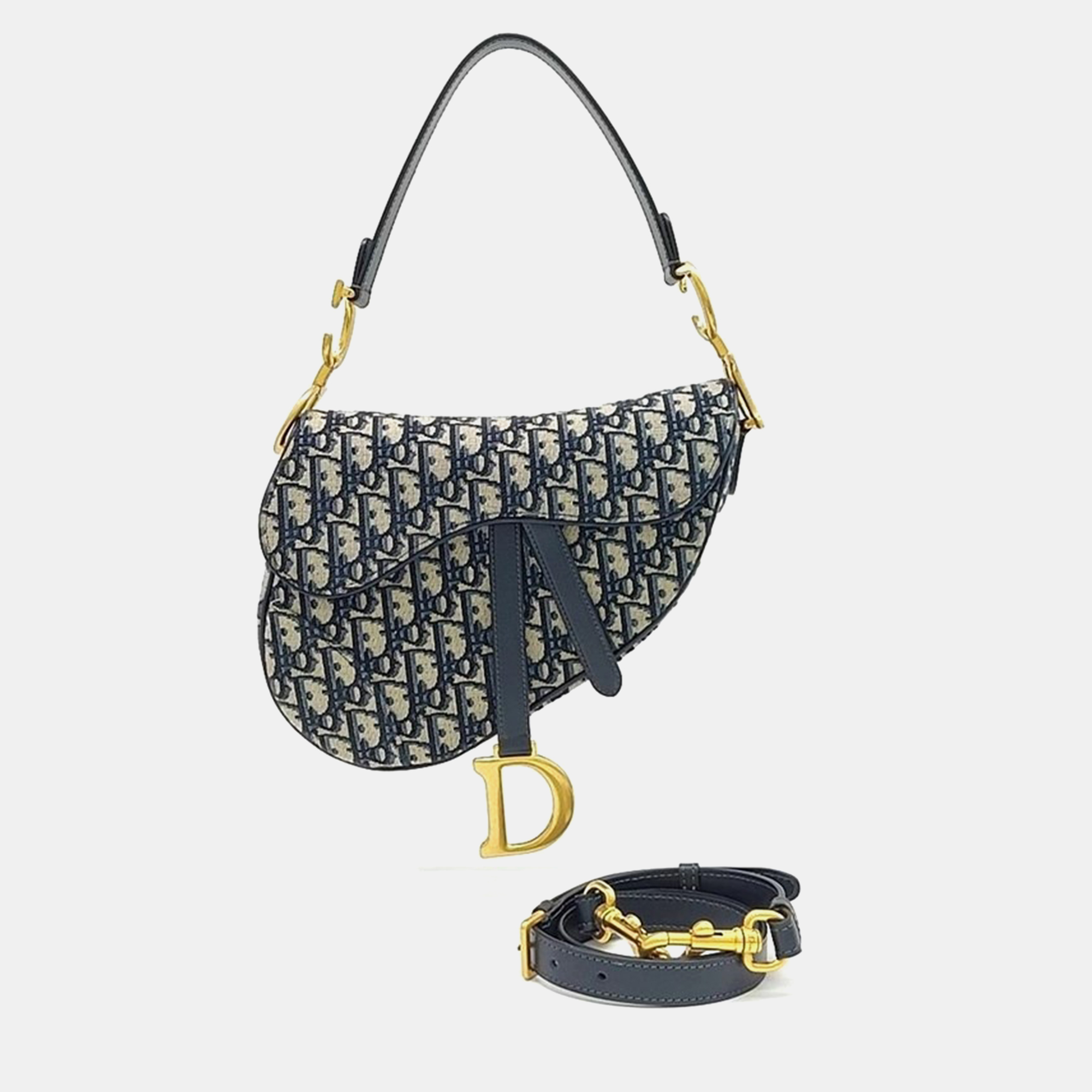 Pre-owned Dior Blue Oblique Canvas Saddle Shoulder Bag In Navy Blue