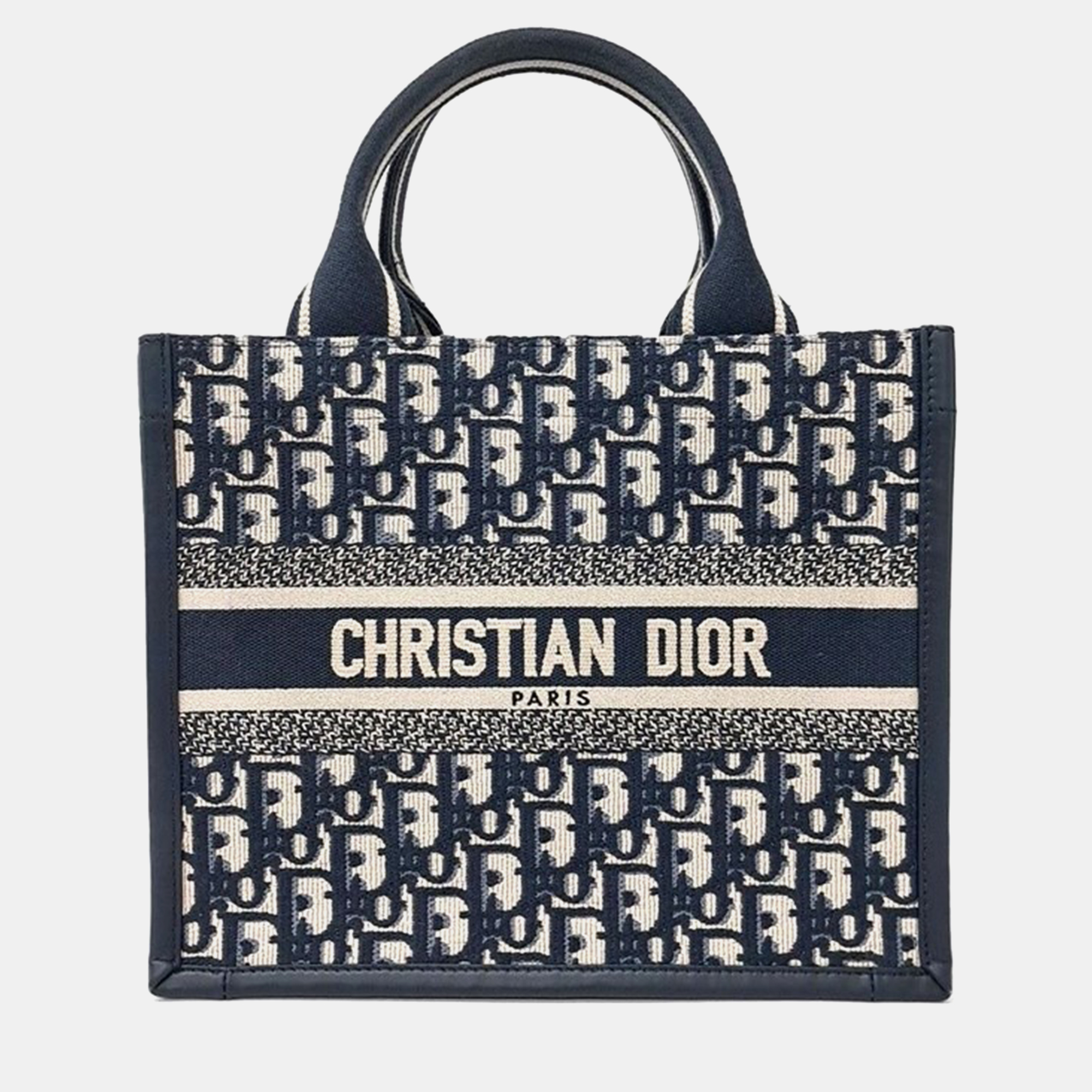 Pre-owned Dior Christian  Oblique Book Small Tote Bag In Navy Blue