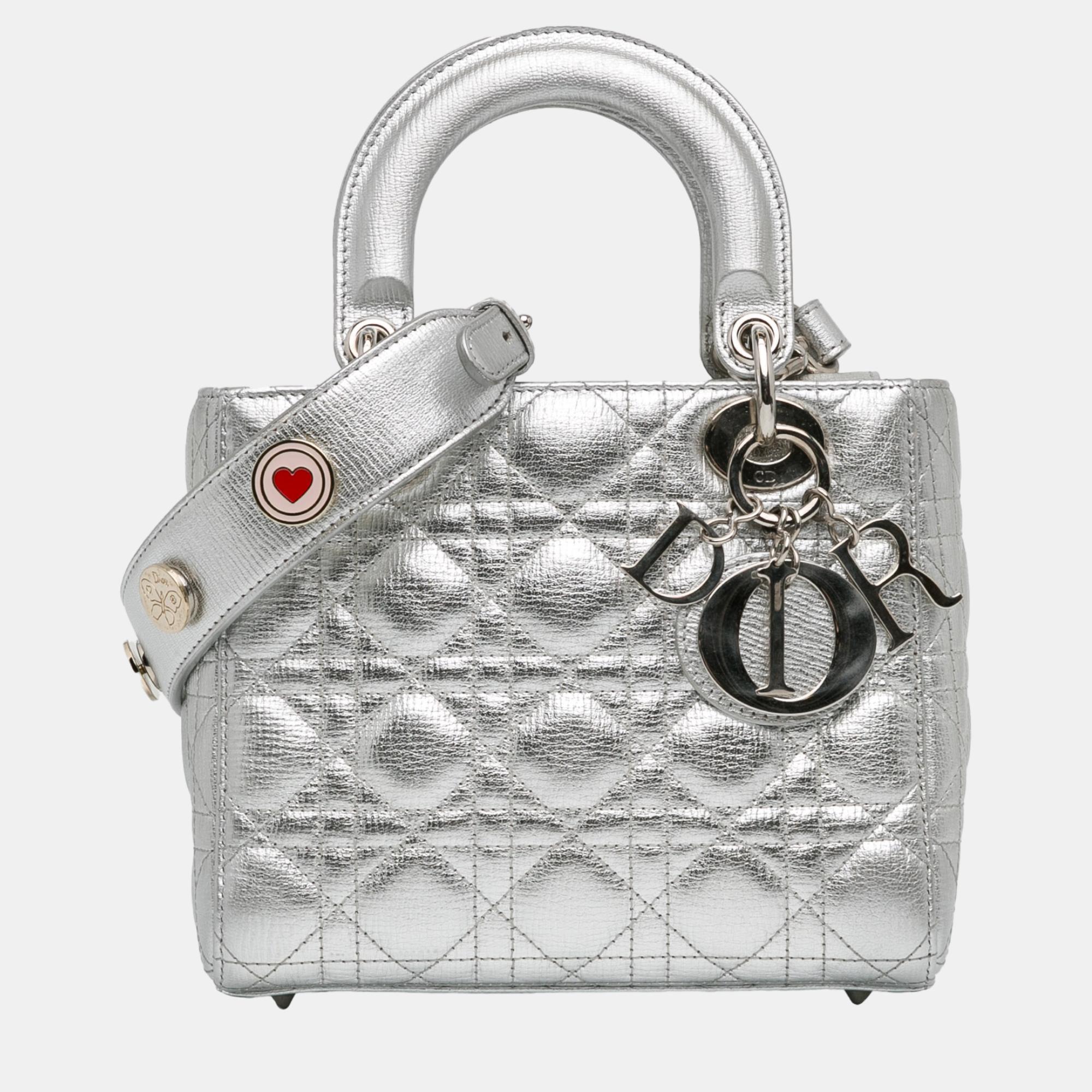 

Dior Silver Small Metallic Grained Calfskin Cannage Lucky Badges My Lady Dior