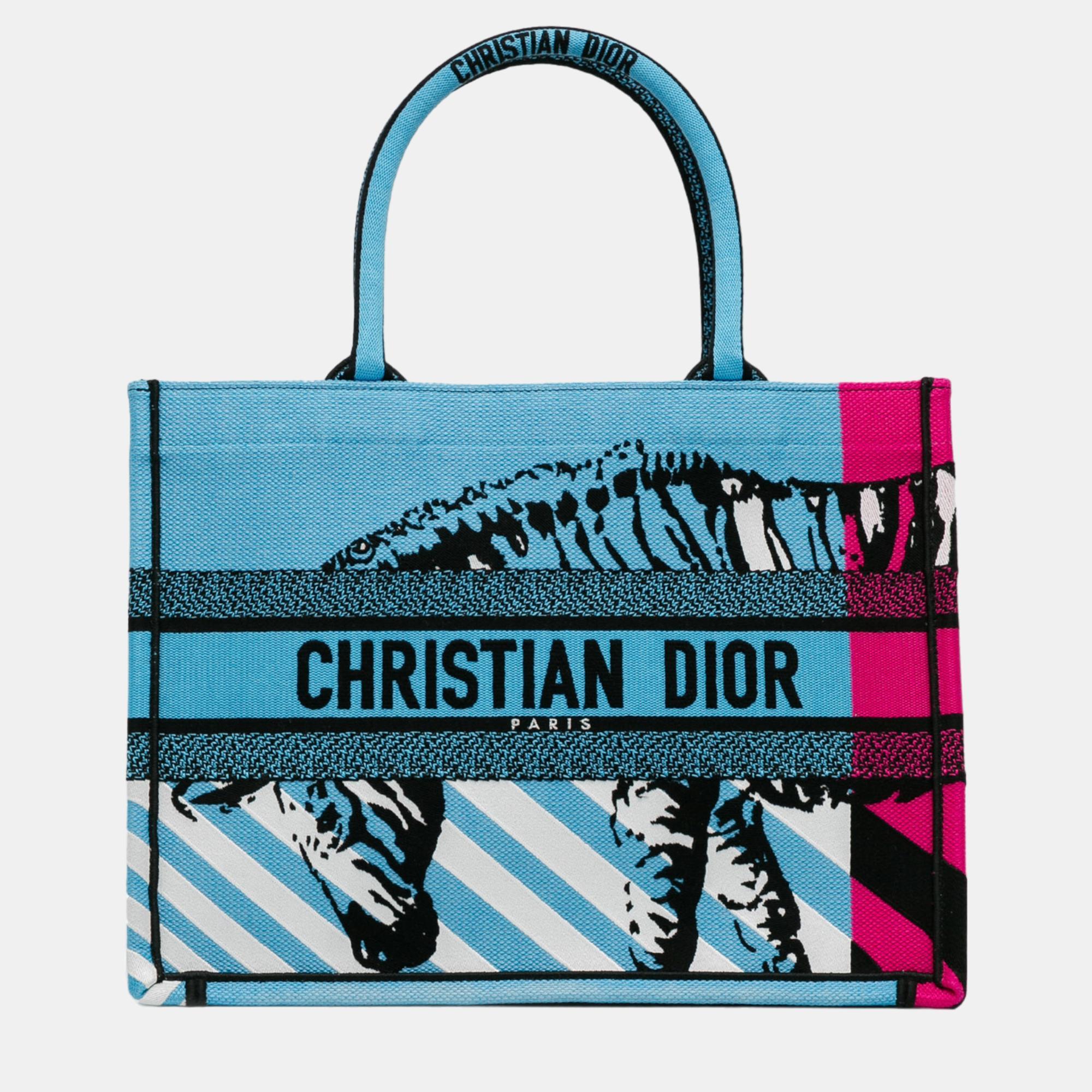 Pre-owned Dior Blue Medium D-jungle Pop Book Tote