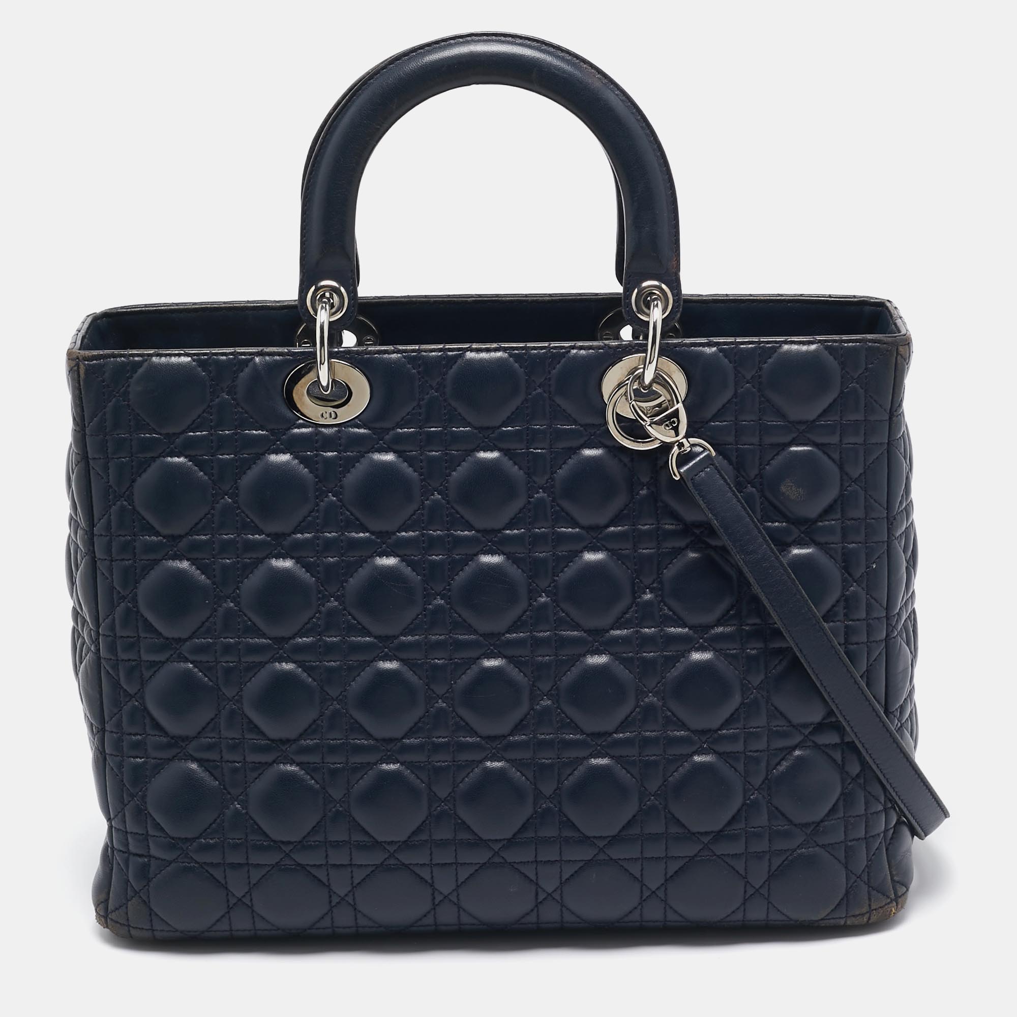 

Dior Navy Blue Cannage Leather  Lady Dior Tote