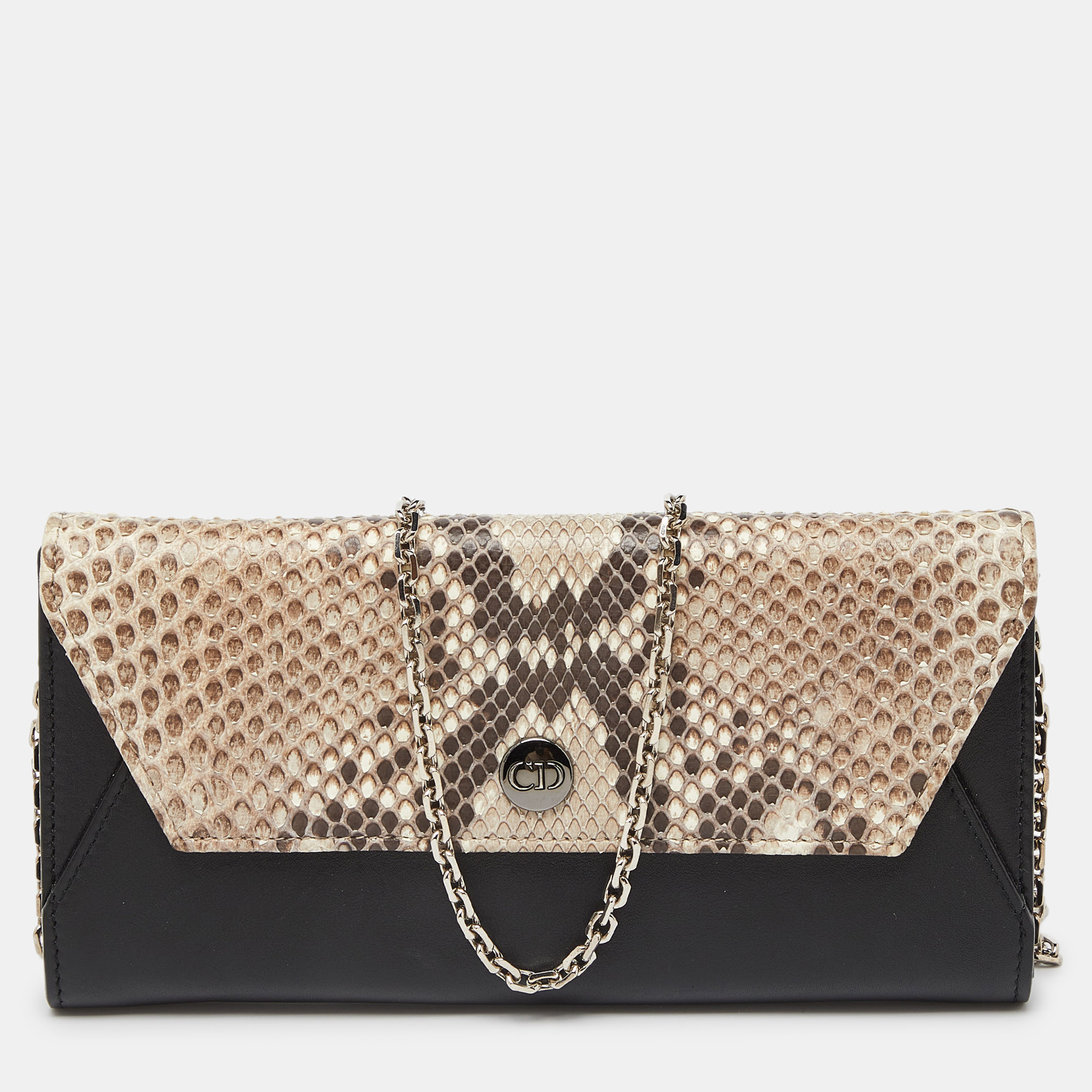 

Dior Black/Beige Leather and Python Addict Rendez-Vous Wallet on Chain