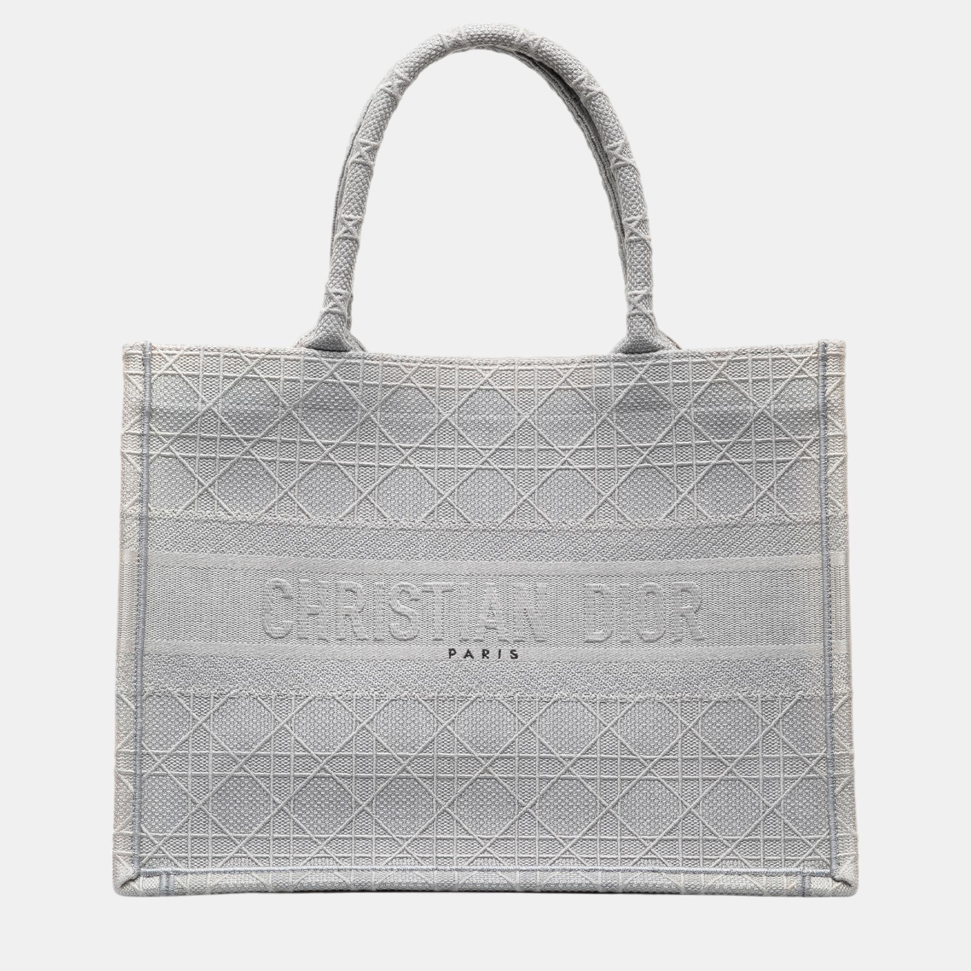 

Dior Grey Medium Cannage Embroidered Book Tote