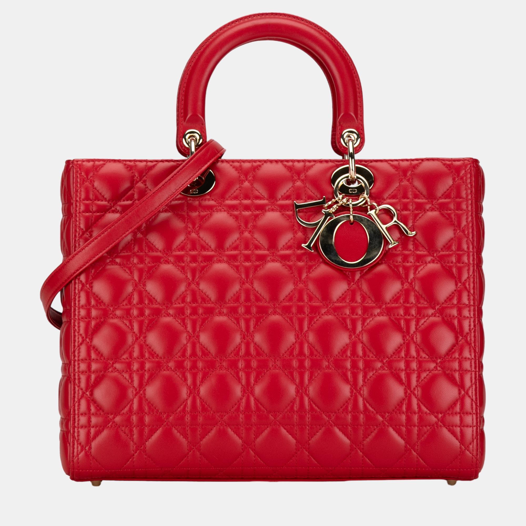 

Dior Red Large Lambskin Cannage Lady Dior
