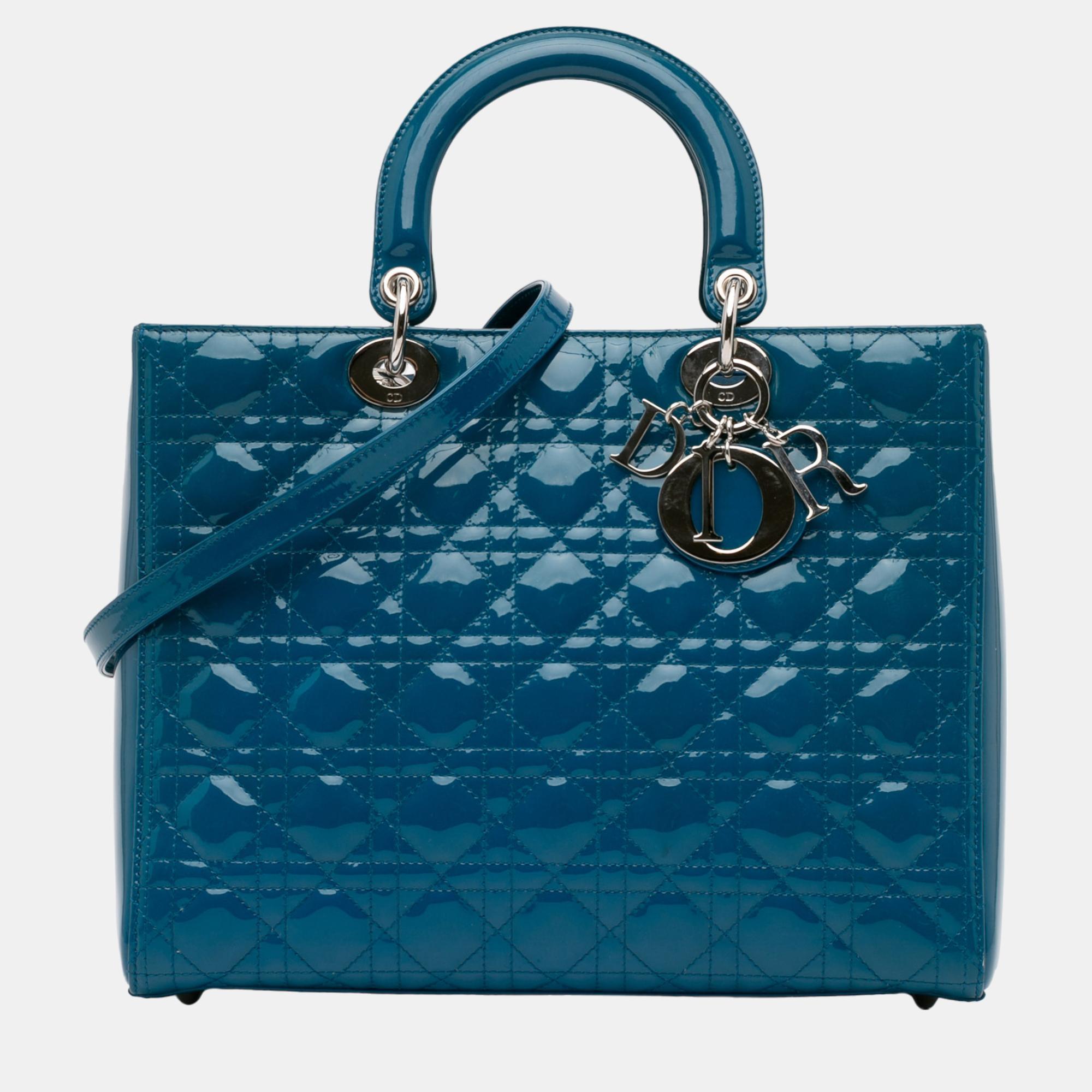 

Dior Blue Large Patent Cannage Lady Dior