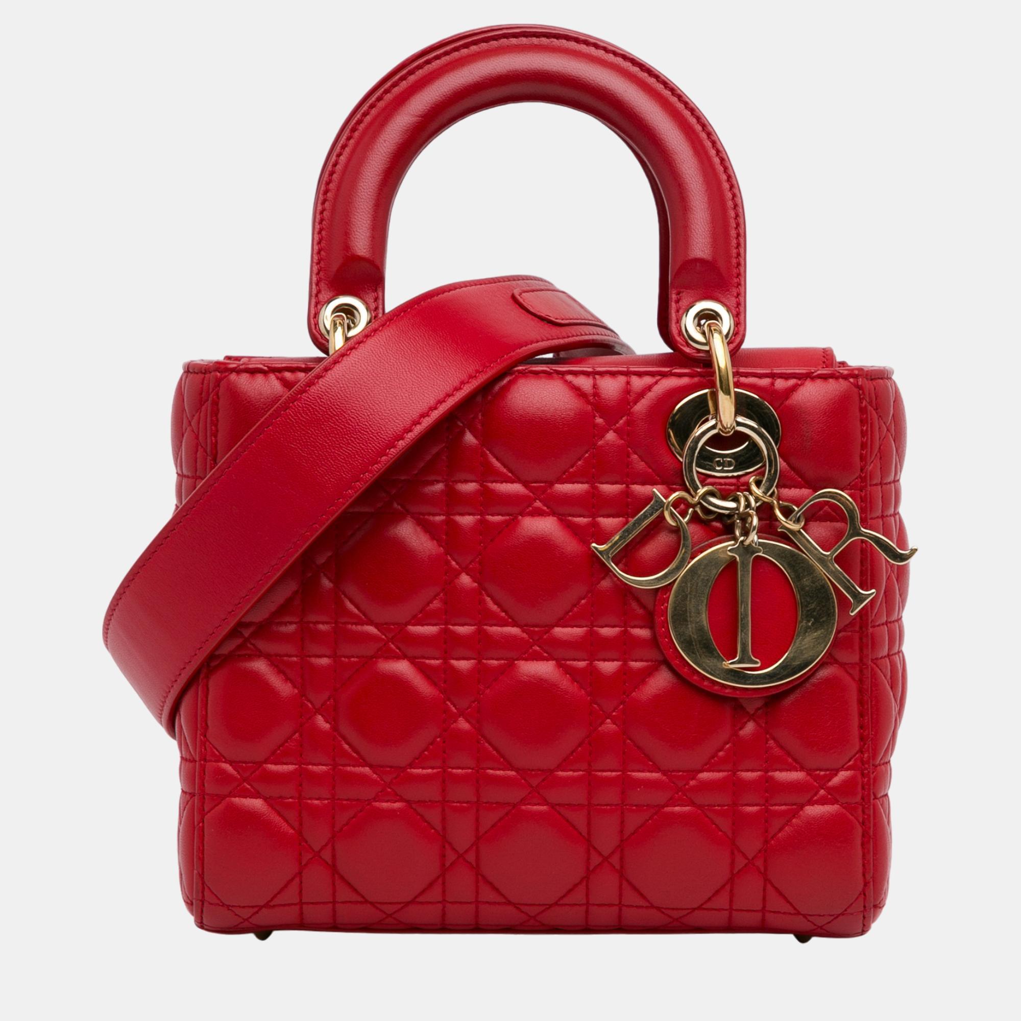

Dior Red Small Lambskin Cannage Lucky Badges My Lady Dior