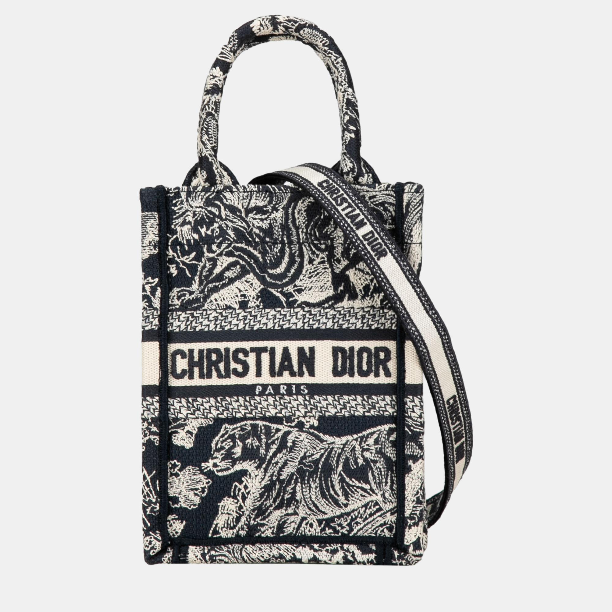 

Dior Navy Blue Mini Toile de Jouy Reverse Embroidered Vertical Book Tote