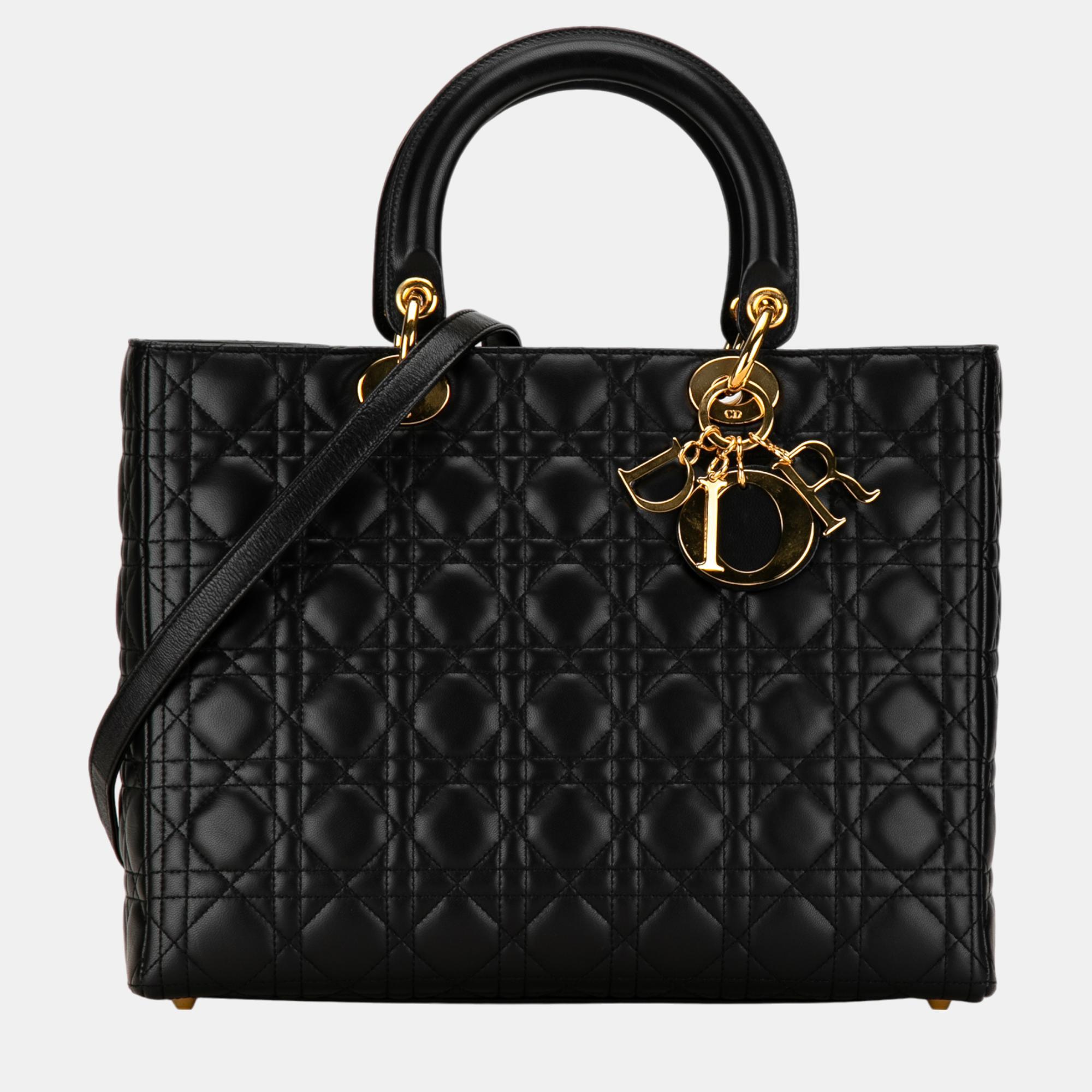 

Dior Black Large Lambskin Cannage Lady Dior