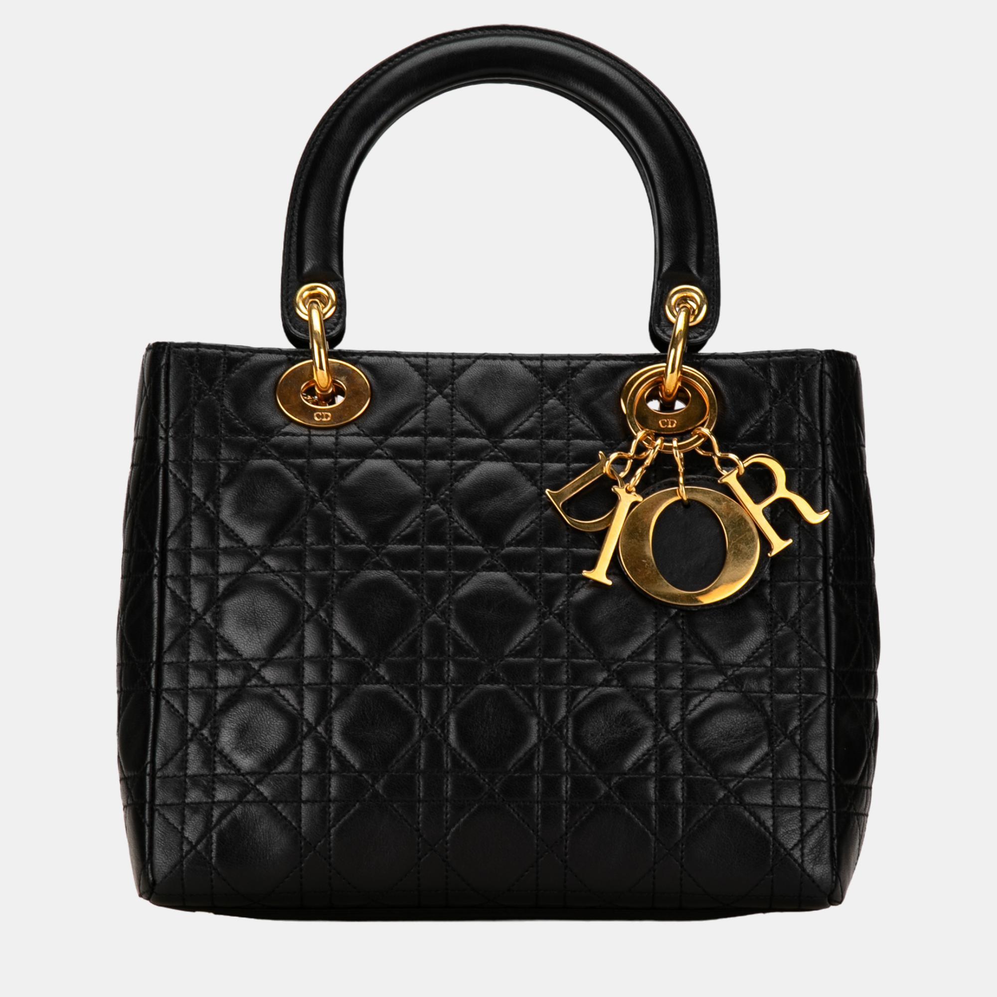 

Dior Black Medium Lambskin Cannage Lady Dior