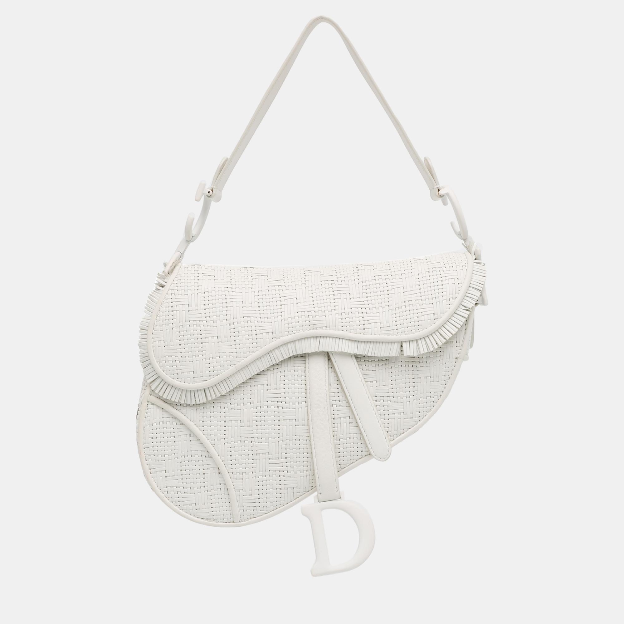 

Dior White Ultra Matte Woven Calfskin Saddle