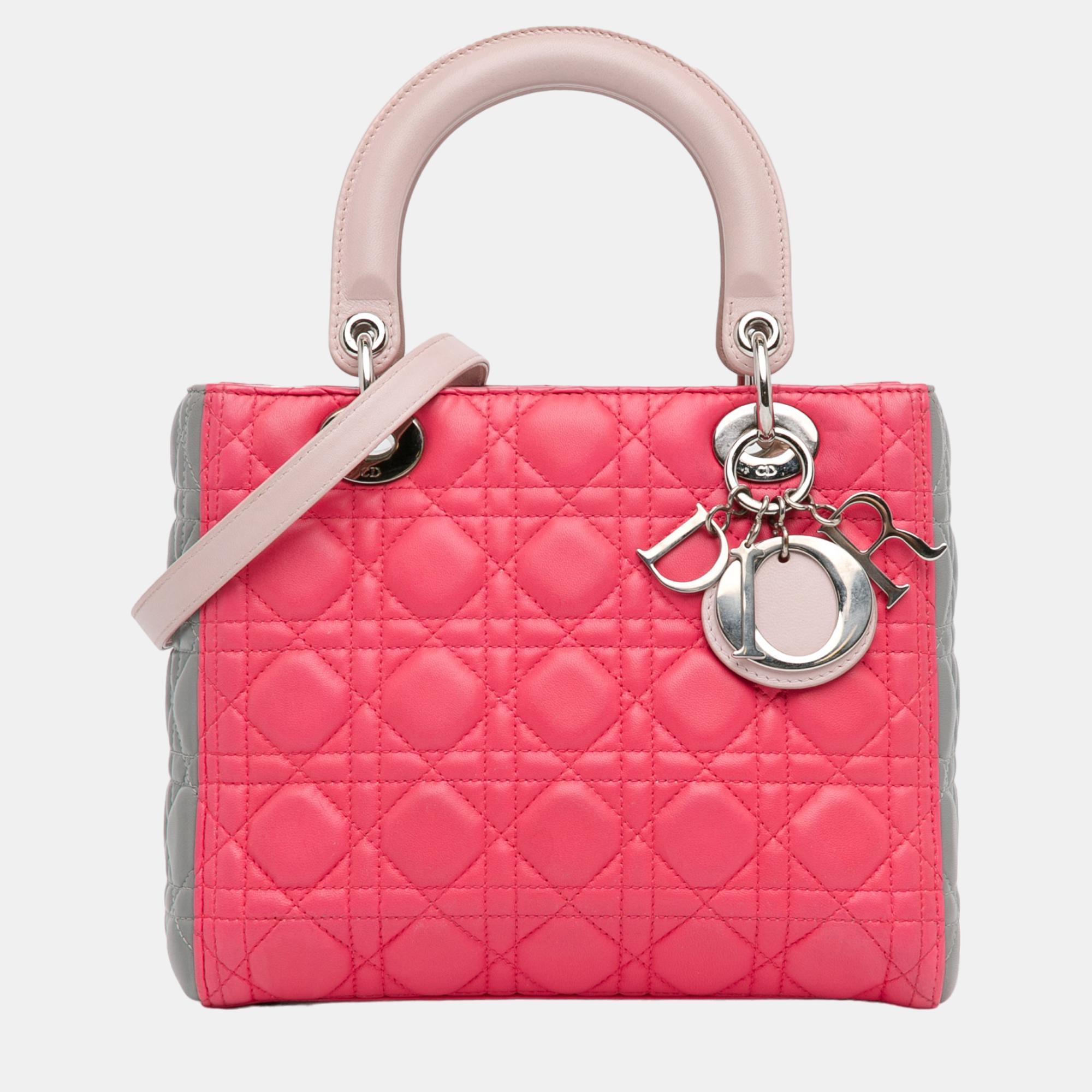 

Dior Pink Medium Tricolor Lambskin Cannage Lady Dior