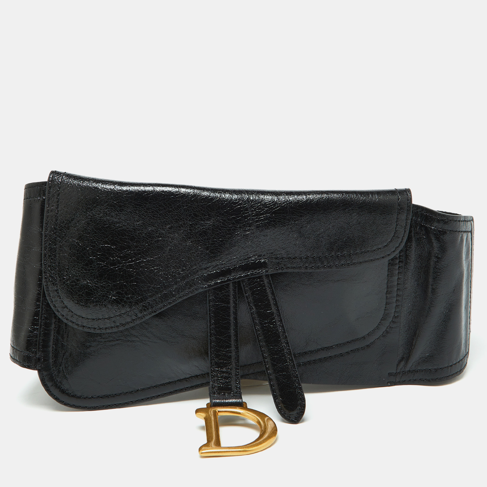 

Dior Black Crinkled Leather Saddle Waist Belt Bag