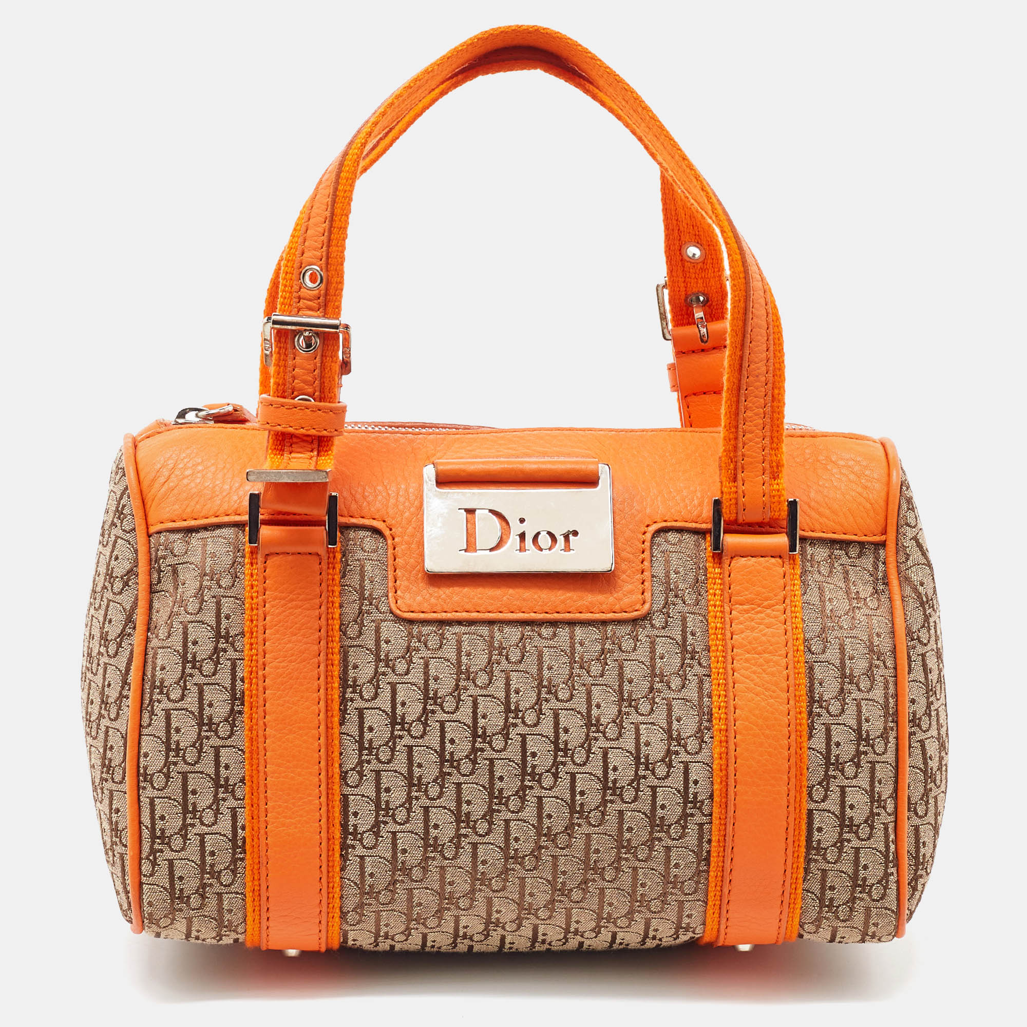 

Dior Orange/Beige Diorissimo Canvas Small Boston Bag