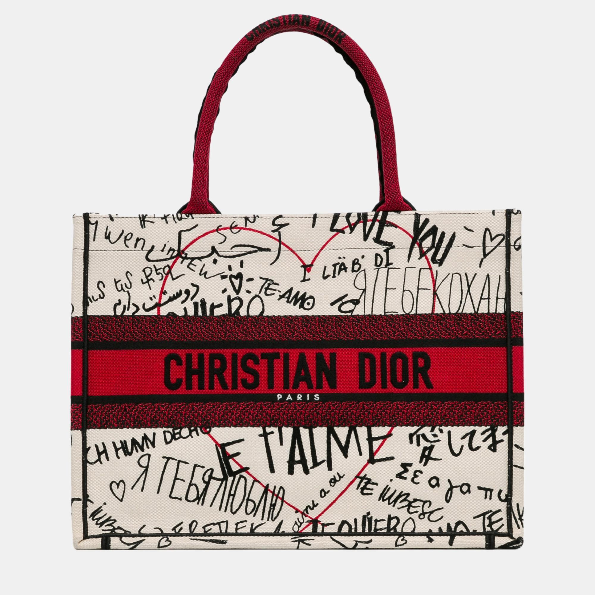 

Dior Red/White Medium Dioramour Book Tote