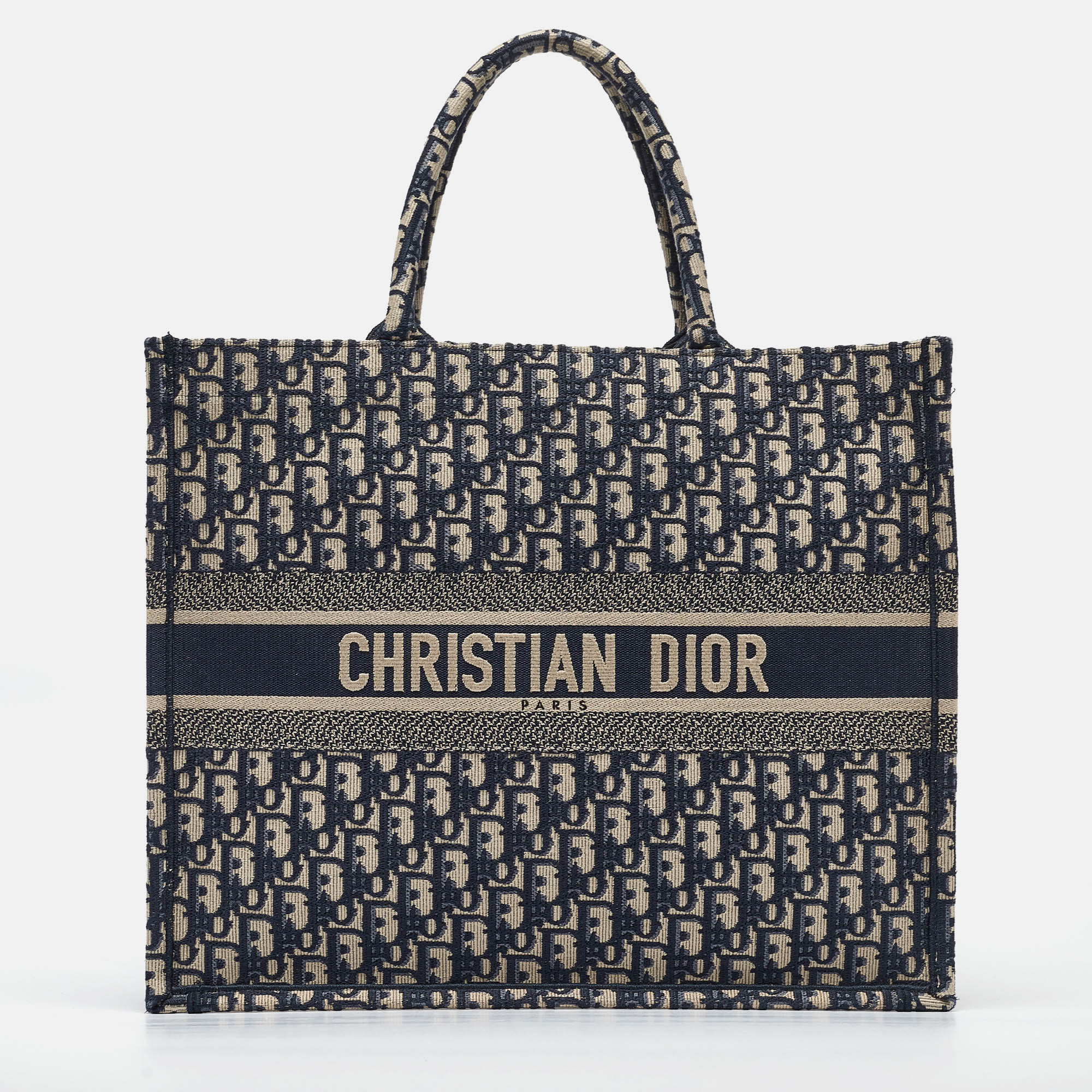 

Dior Navy Blue Oblique Embroidered Canvas  Book Tote
