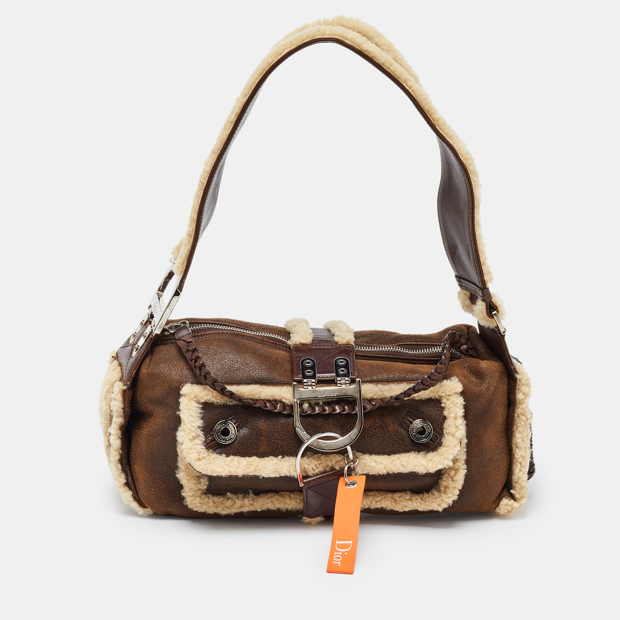 

Dior Brown/Beige Suede and Shearling Flight Shoulder Bag