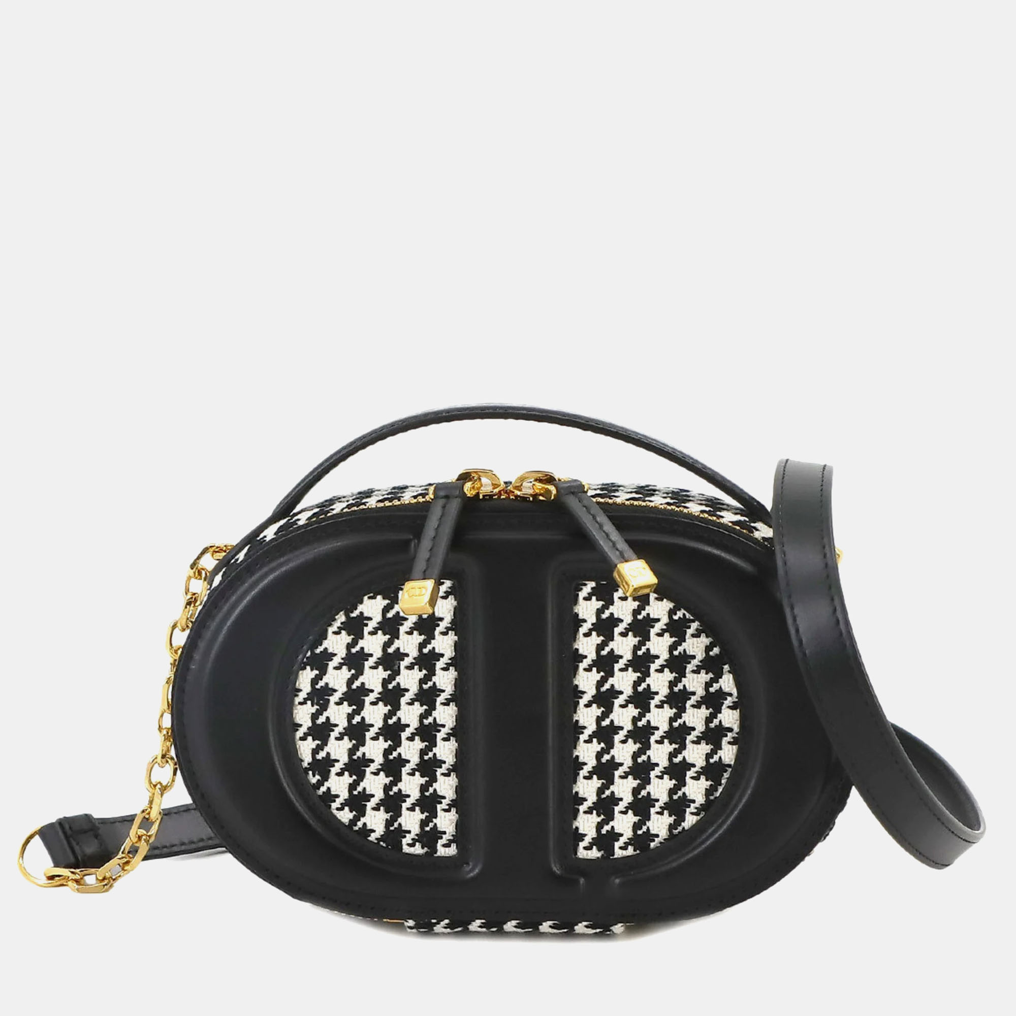 

Dior Black/White Houndstooth Canvas and Leather CD Signature Oval Camera Bag