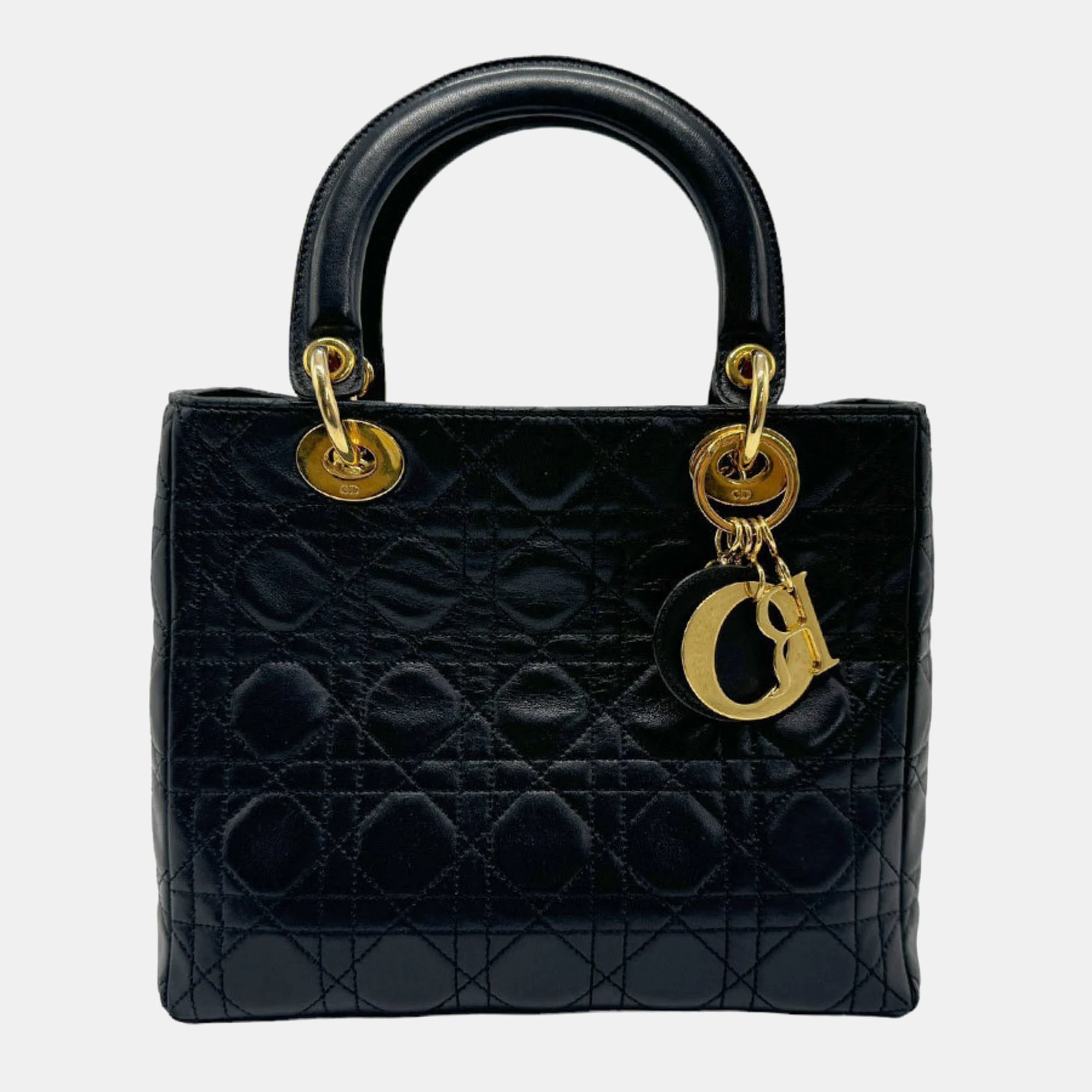 

Dior Black Leather  Lady Dior Top Handle Bags