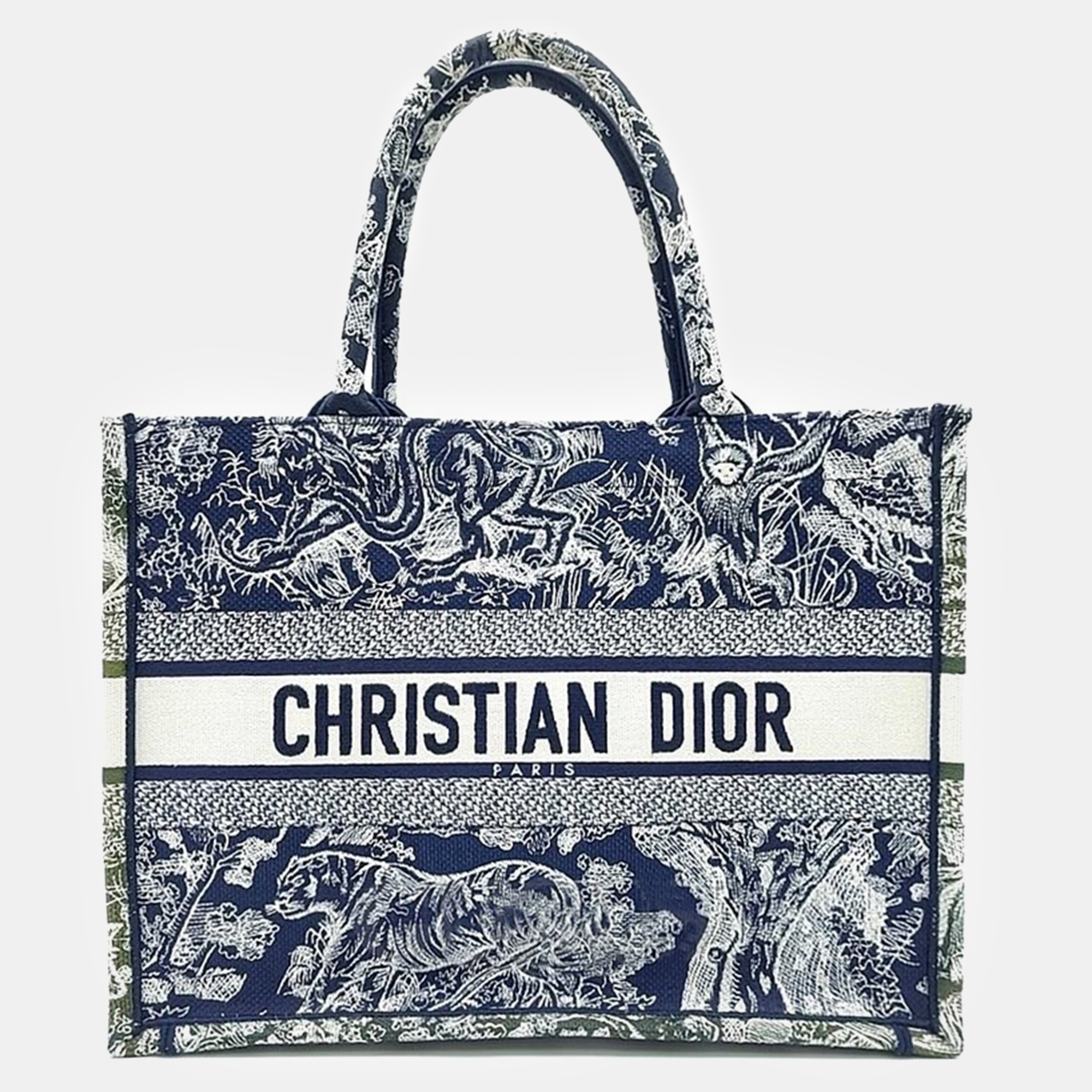 

Christian Dior Ecru/Navy Embroidered Canvas Medium Book Tote Bag, Multicolor