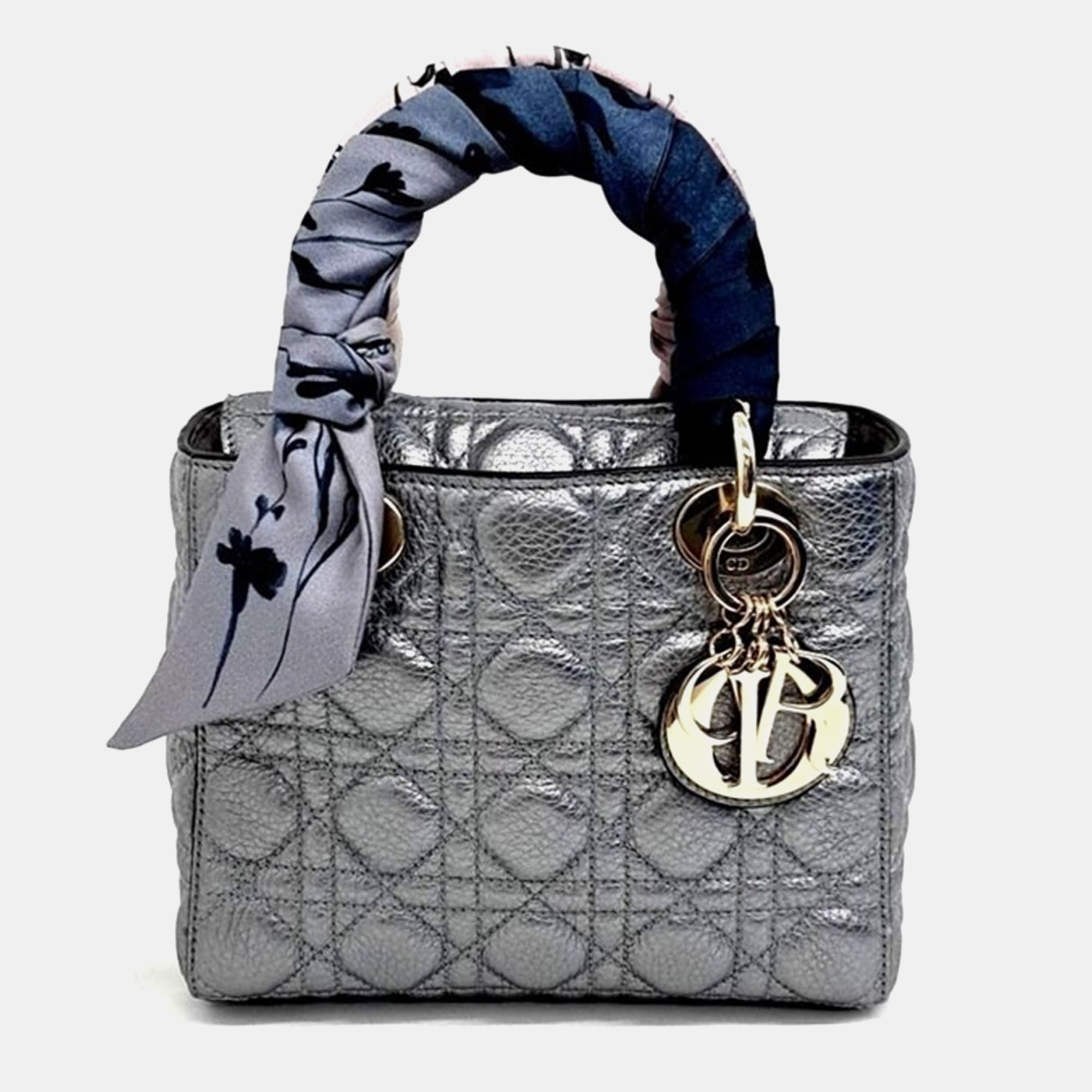 Pre-owned Dior Christian  Lady Small Bag In Silver