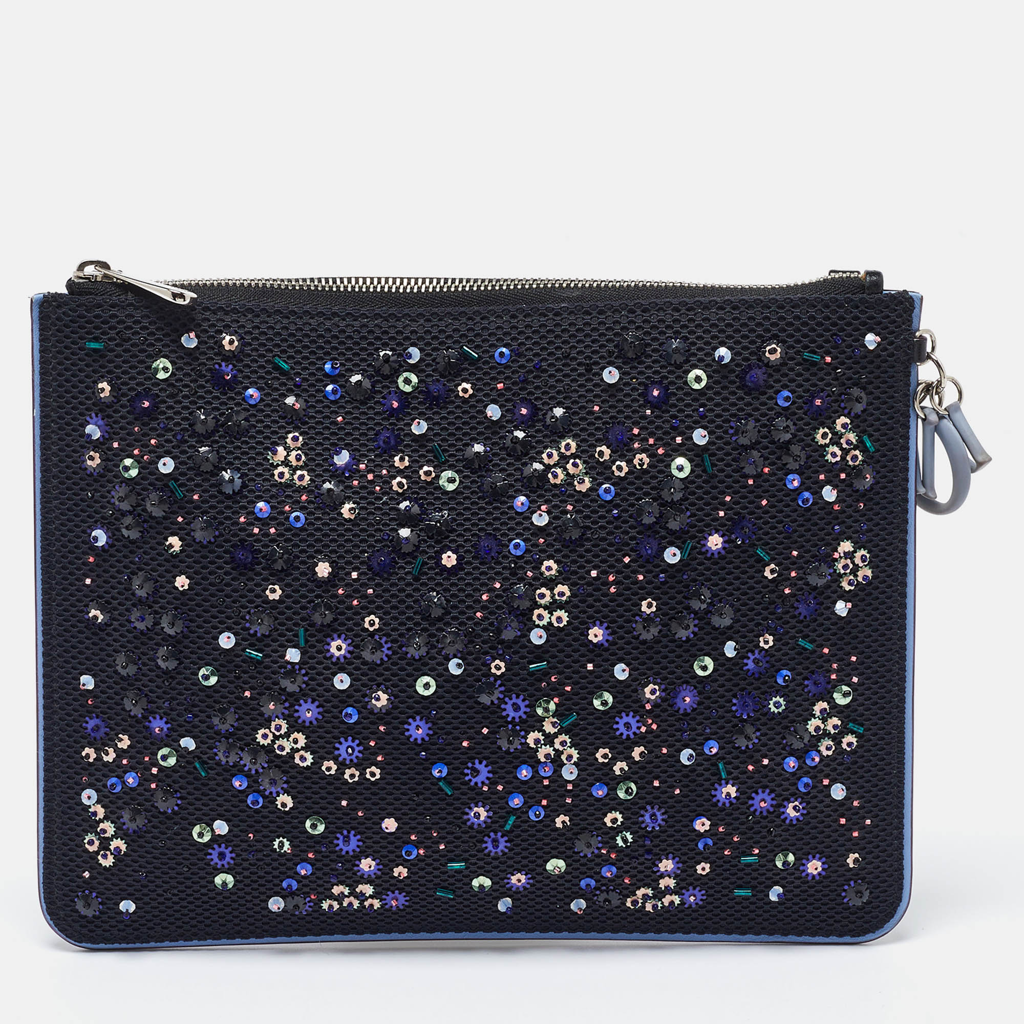 

Dior Black/Blue Mesh and Leather Stardust Flat Pouch