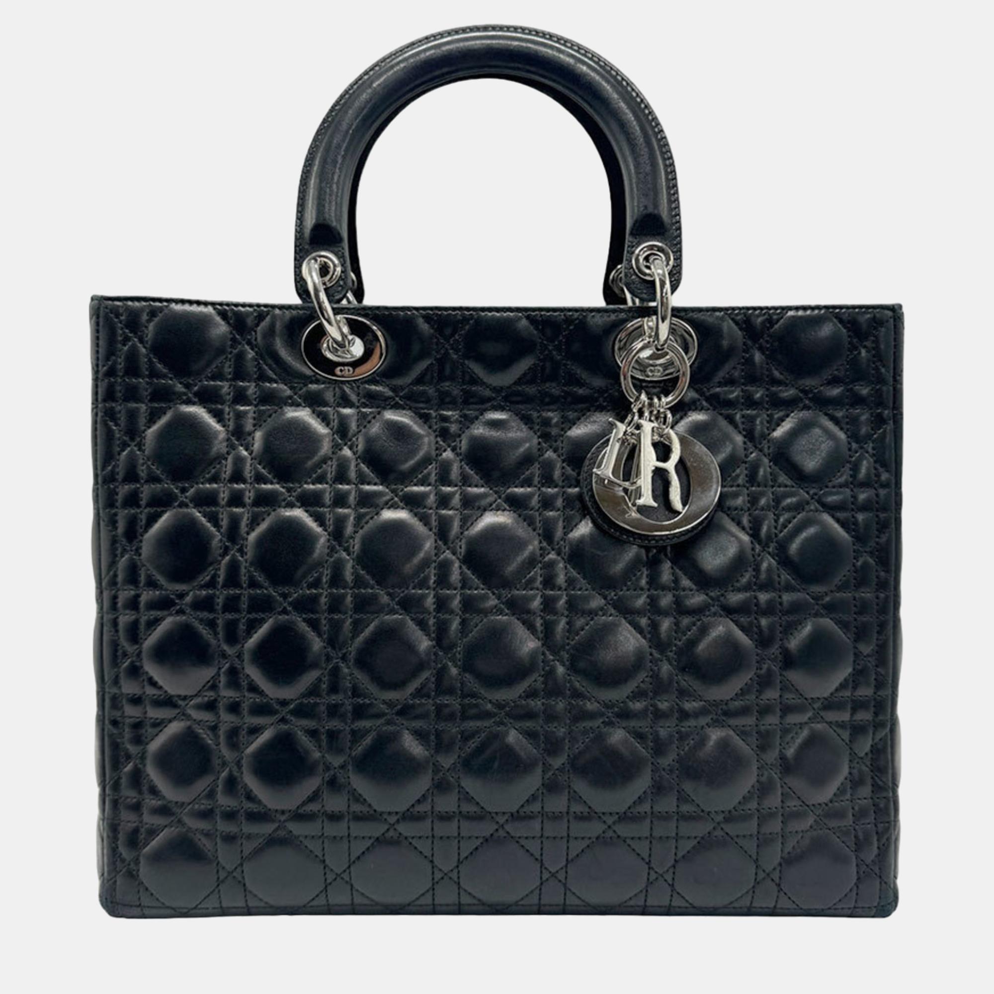 

Dior Black Leather  Lady Dior Top Handle Bags
