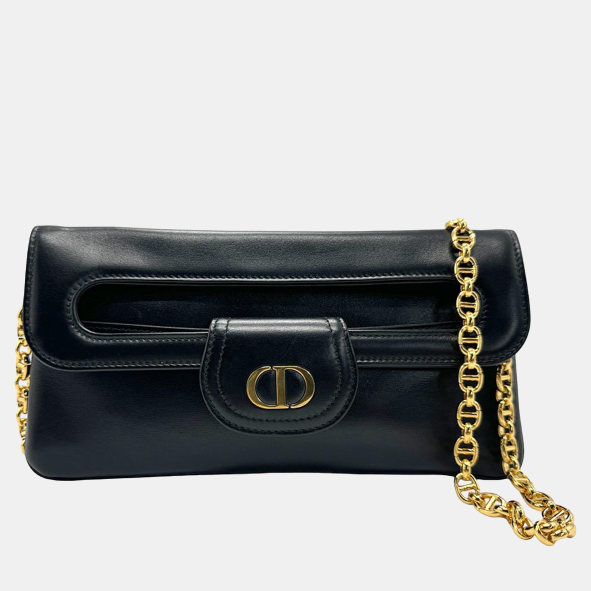 Pre-owned Dior Double Chain Bag In Black