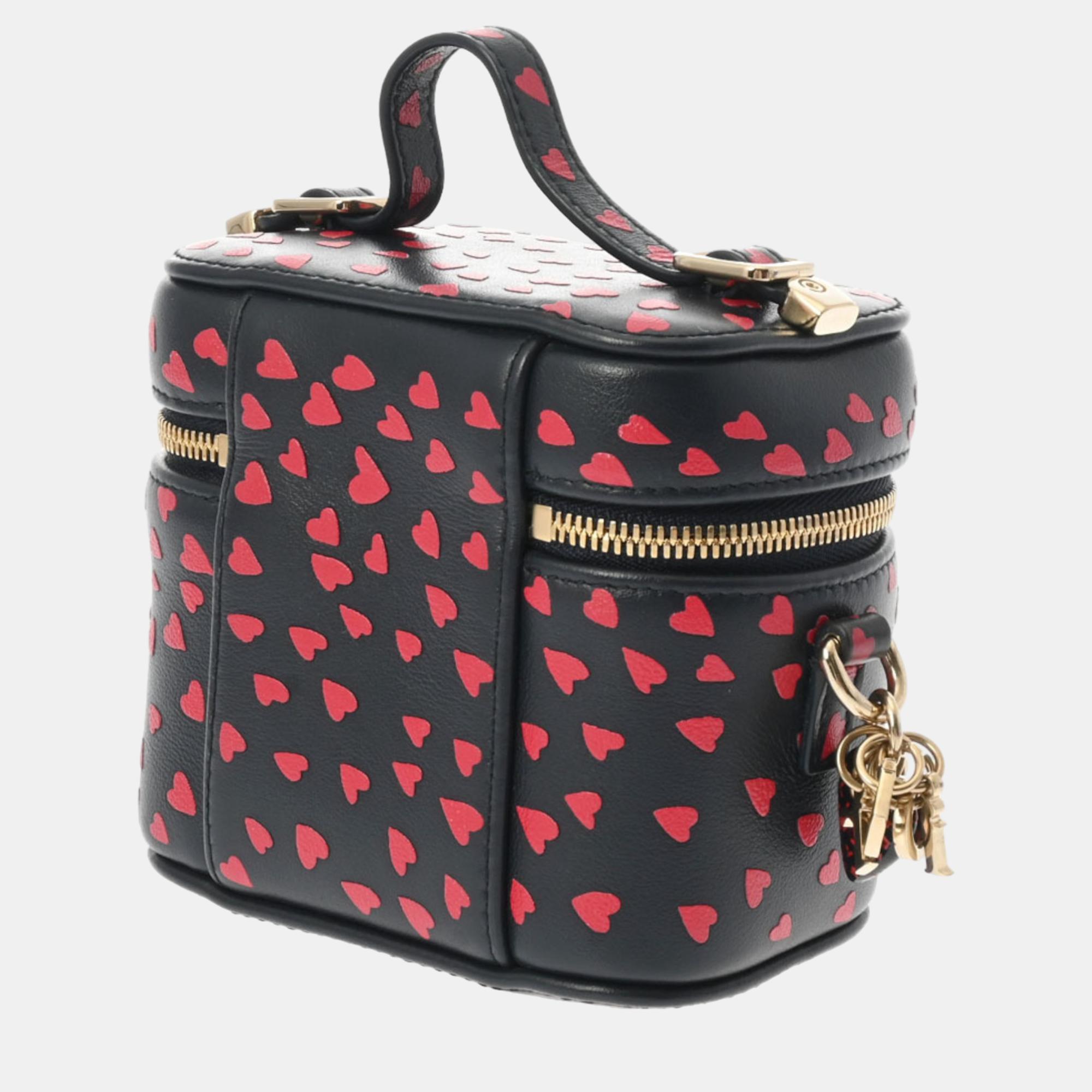 Dior Navy Blue/Red Leather Lady Dior Heart Micro Vanity Case 