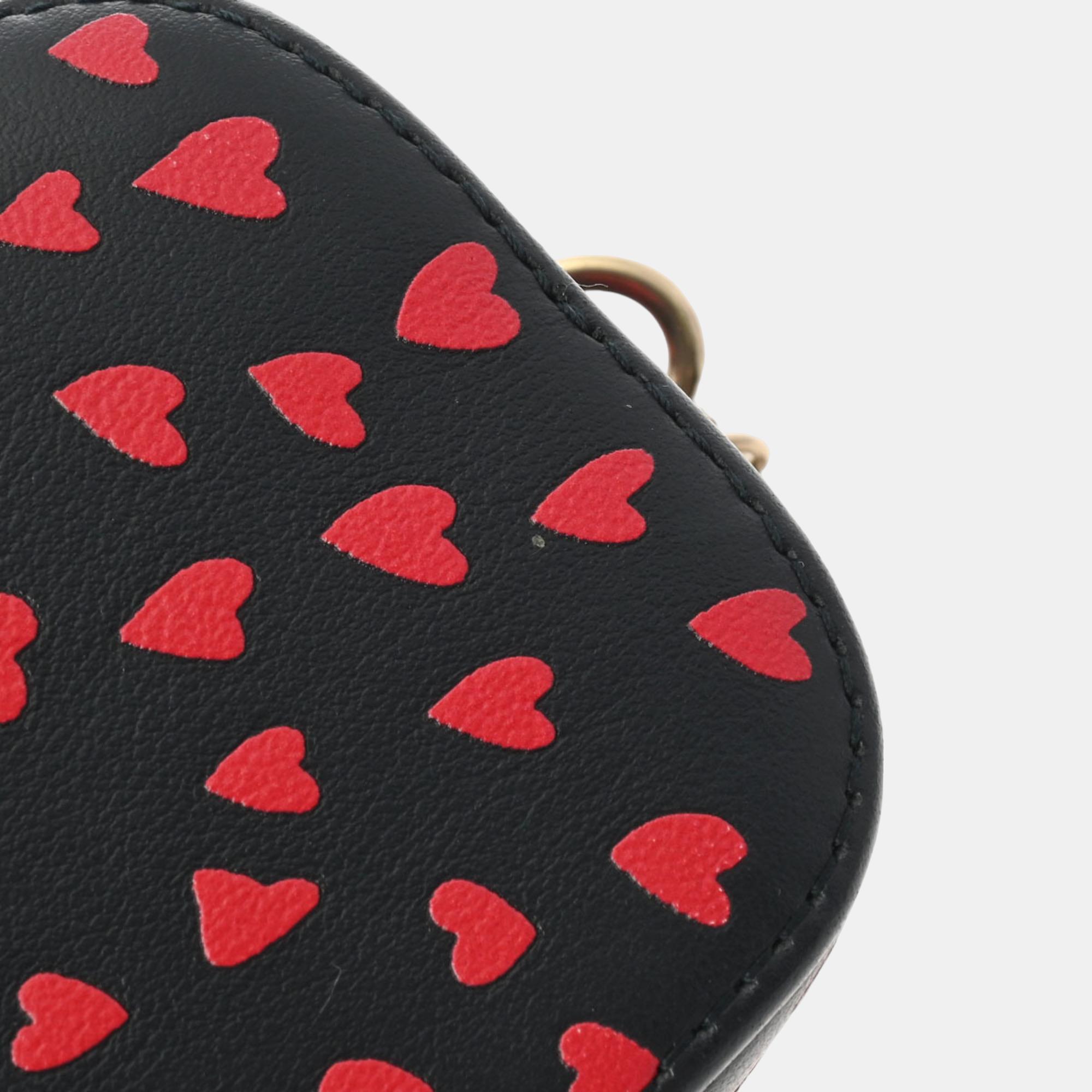 Dior Navy Blue/Red Leather Lady Dior Heart Micro Vanity Case 