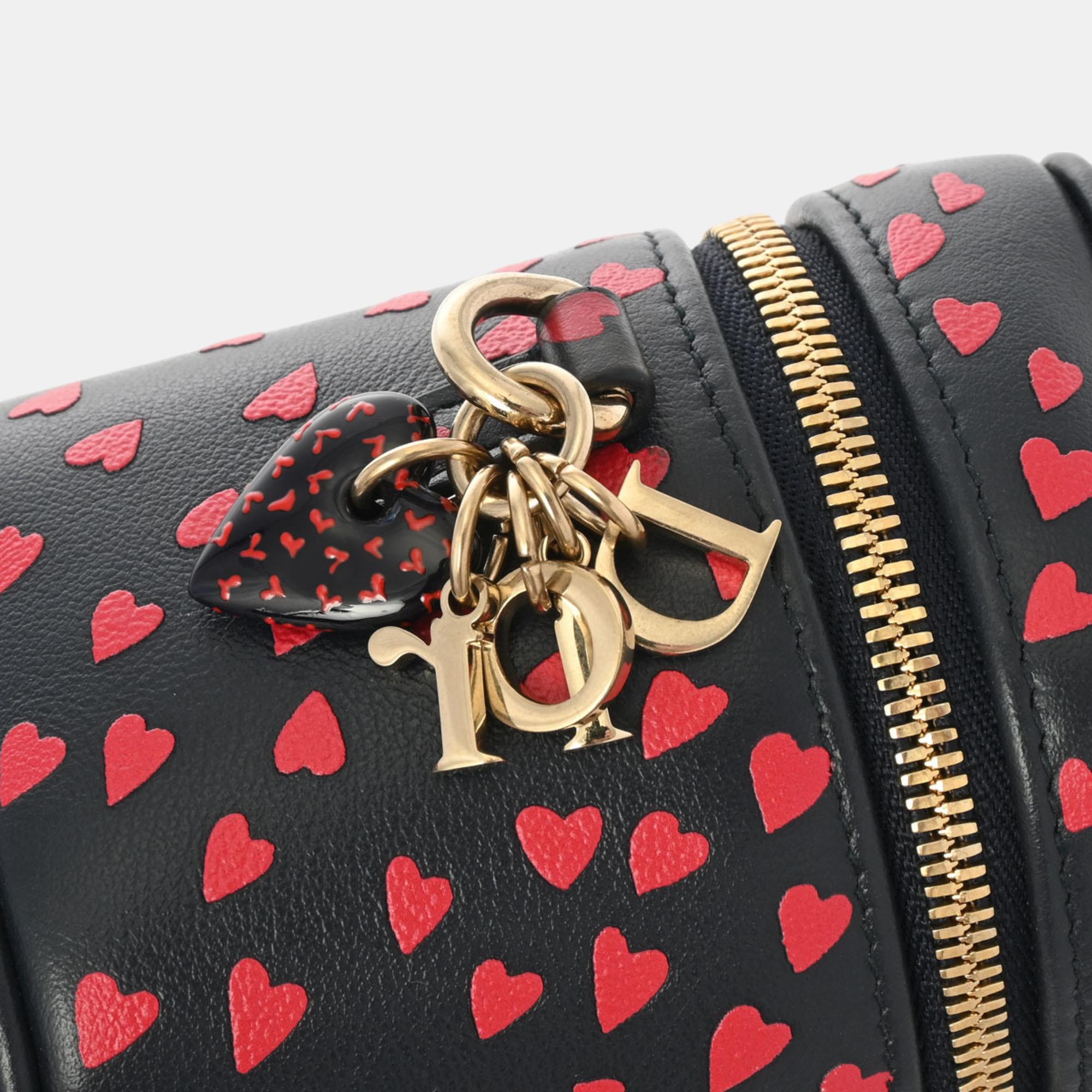 Dior Navy Blue/Red Leather Lady Dior Heart Micro Vanity Case 