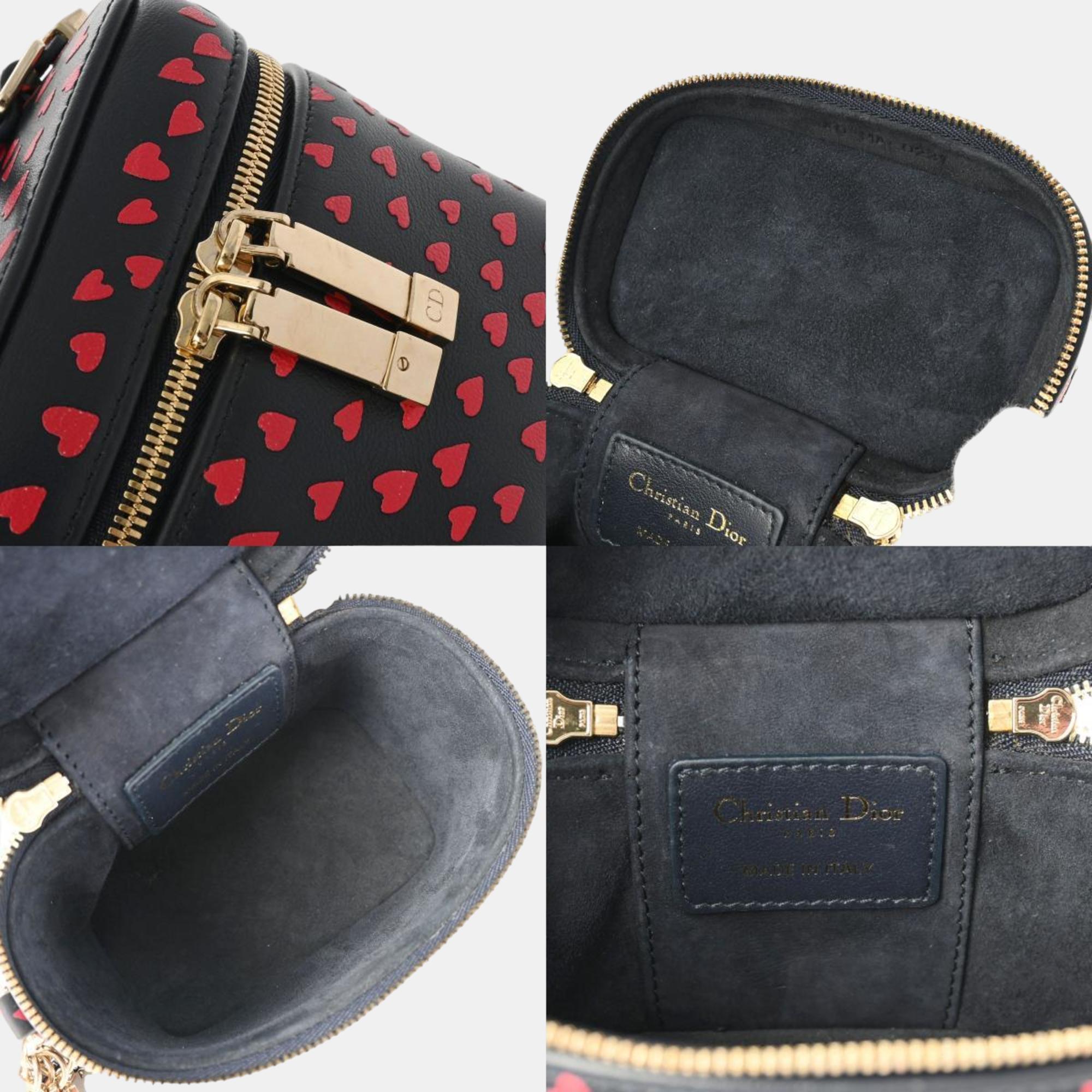 Dior Navy Blue/Red Leather Lady Dior Heart Micro Vanity Case 