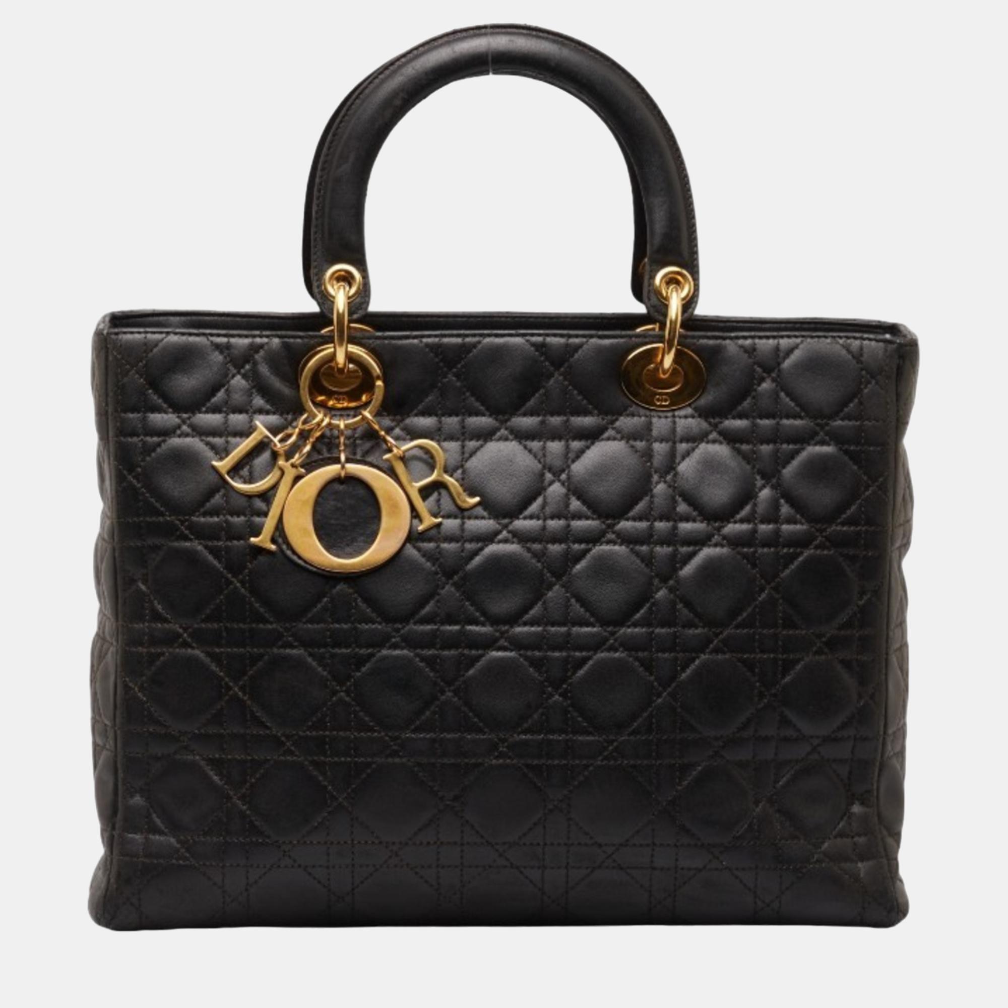 

Dior Black Leather  Lady Dior Top Handle Bags