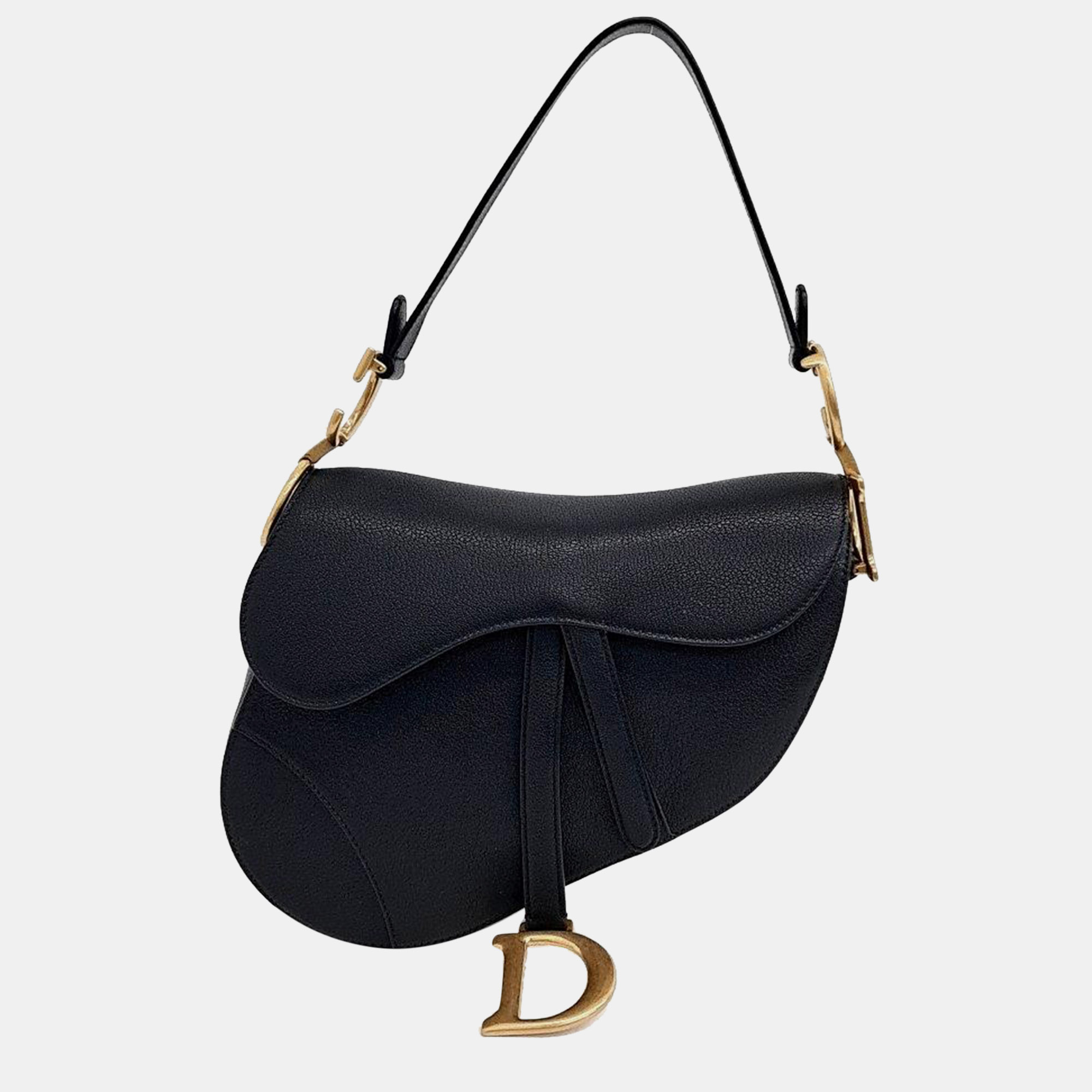 Pre-owned Dior Christian  Strap Saddle Bag In Black