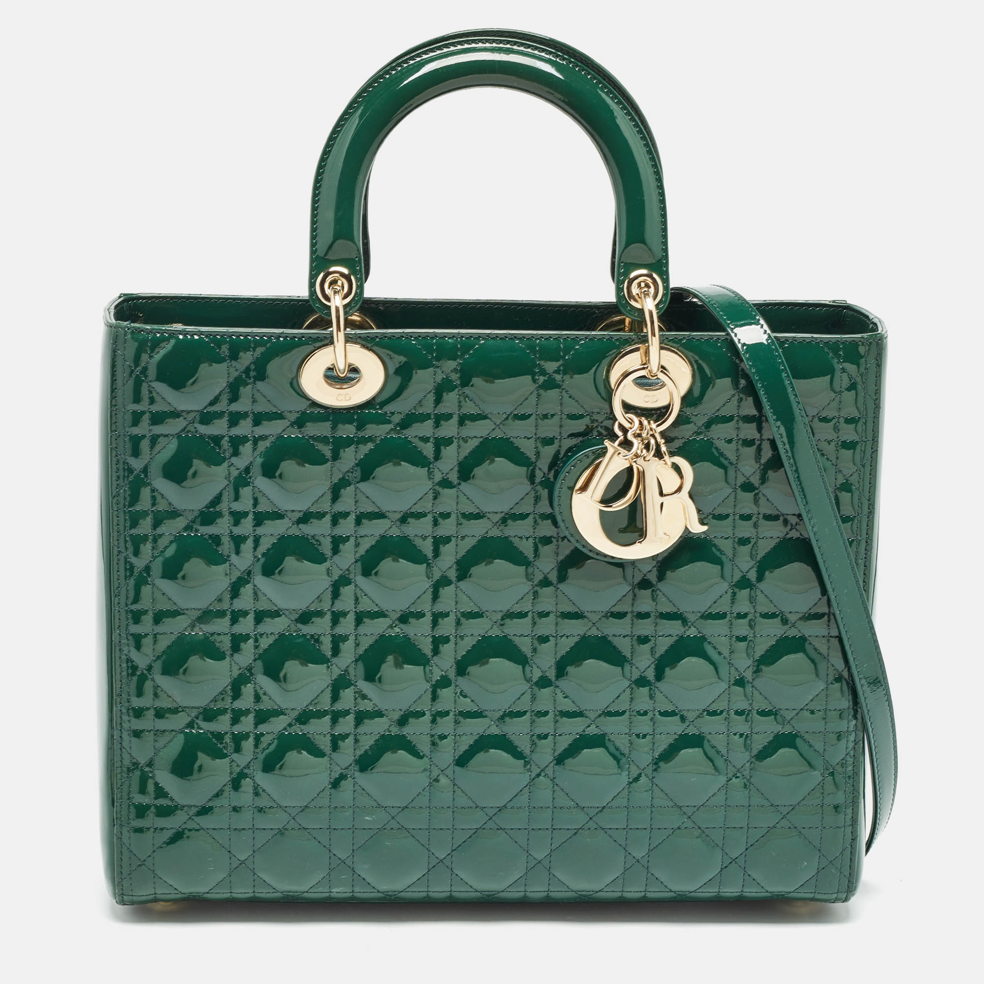 

Dior Green Cannage Patent Leather  Lady Dior Tote