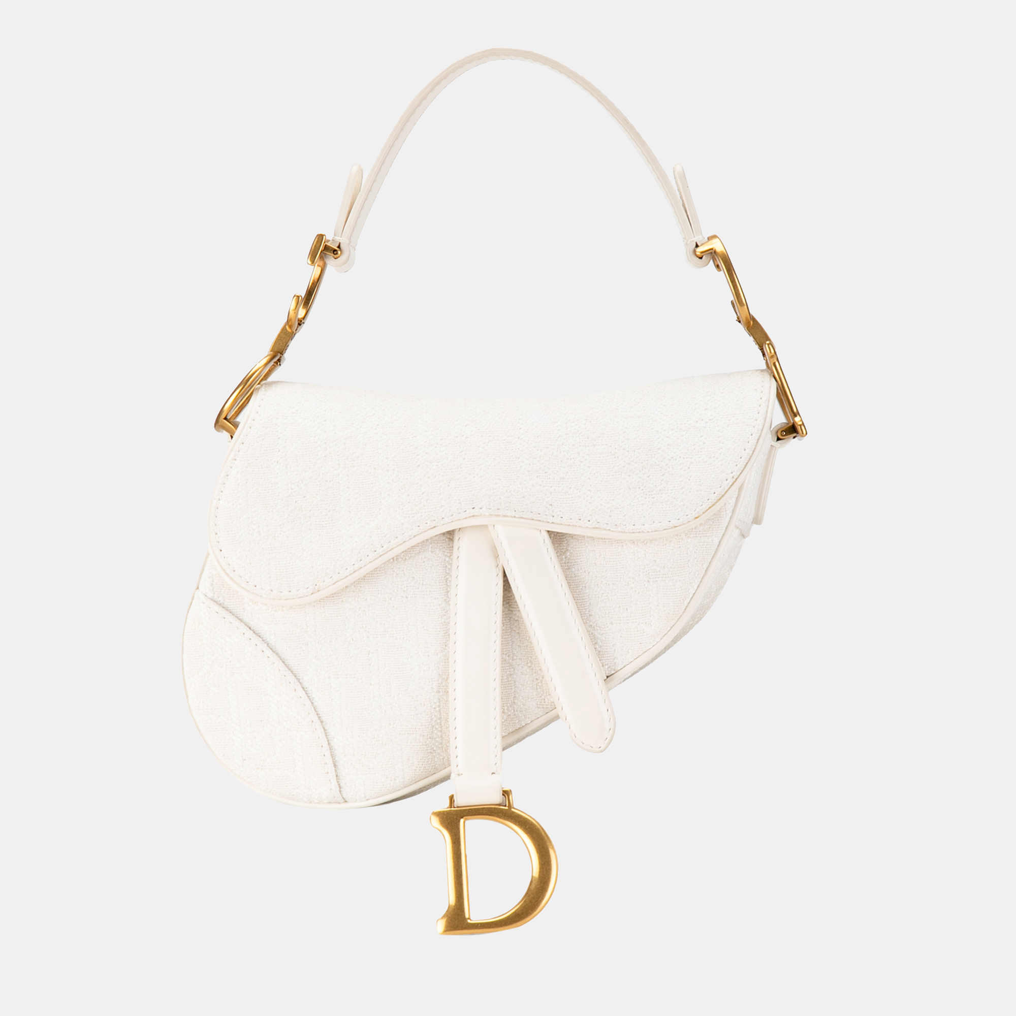 

Dior Mini Oblique Saddle Bag, White