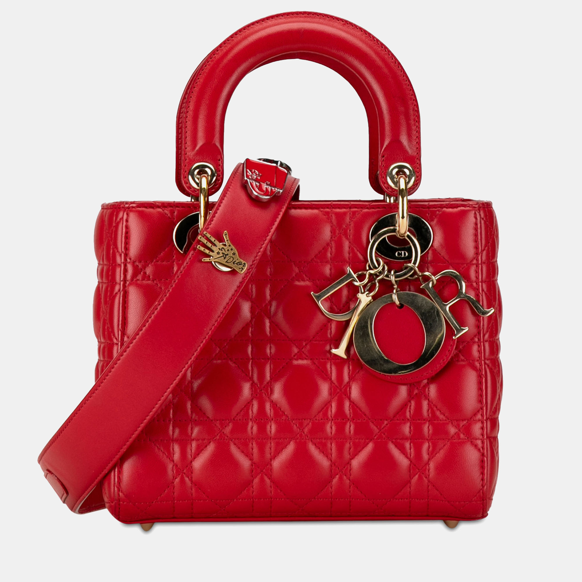 

Dior Small Lambskin Cannage Lucky Badges My Lady Dior Bag, Red