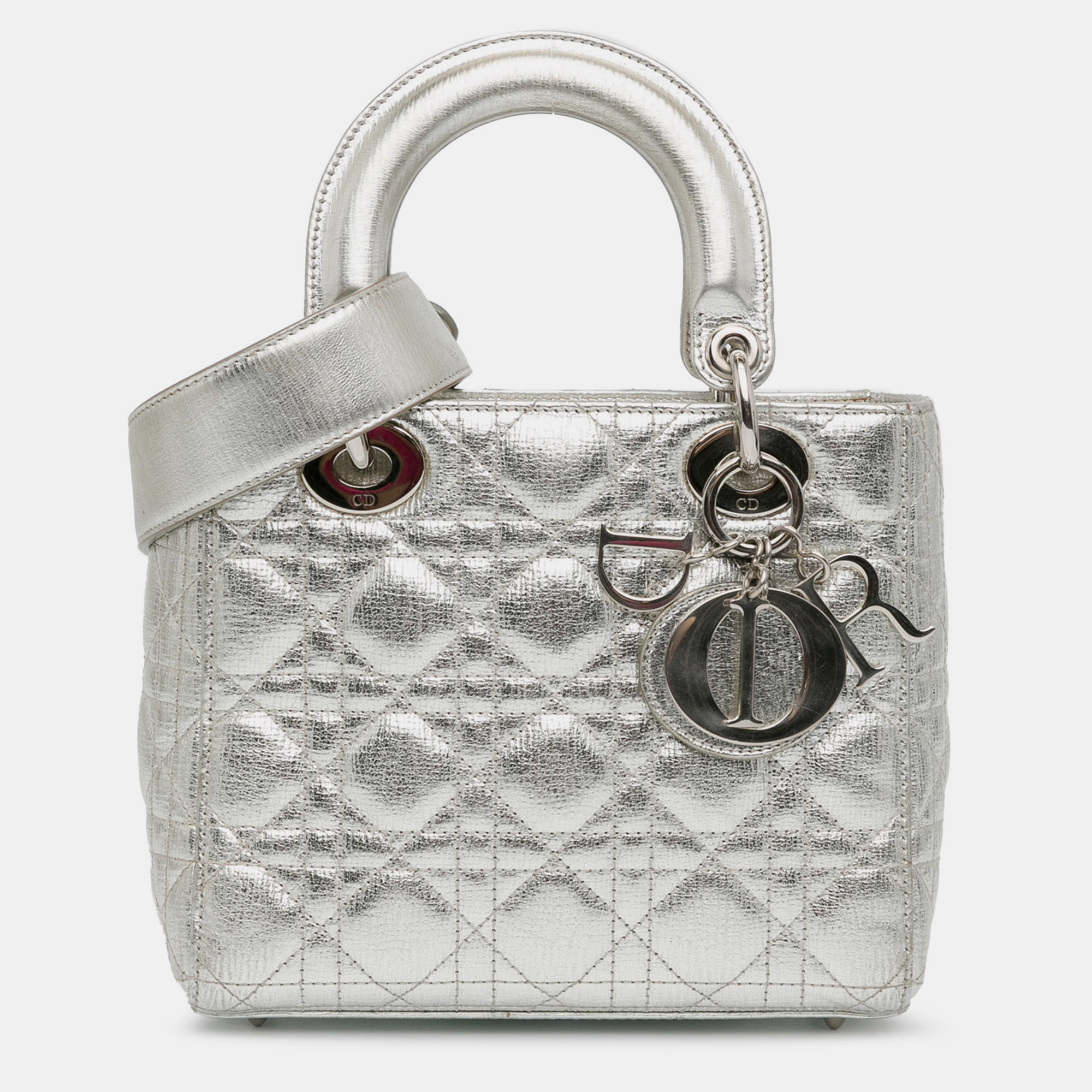 

Dior Small Metallic Grained Calfskin Cannage Lucky Badges My Lady Dior, Silver