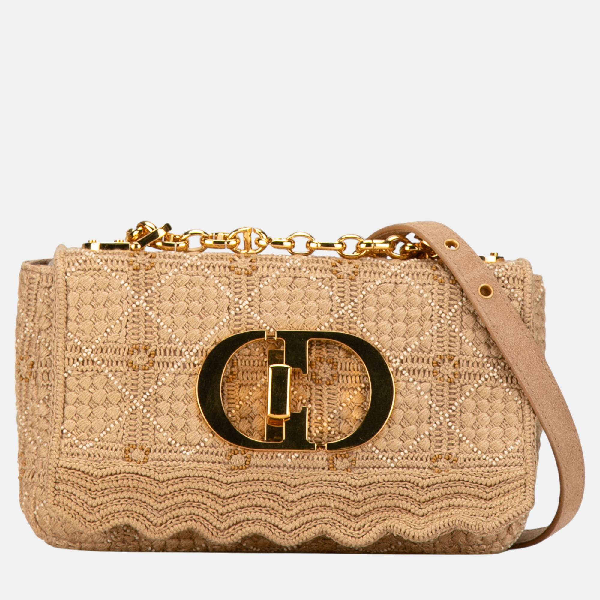 

Dior Beige Small Embroidered Raffia Cannage Caro Bag Bag, Brown