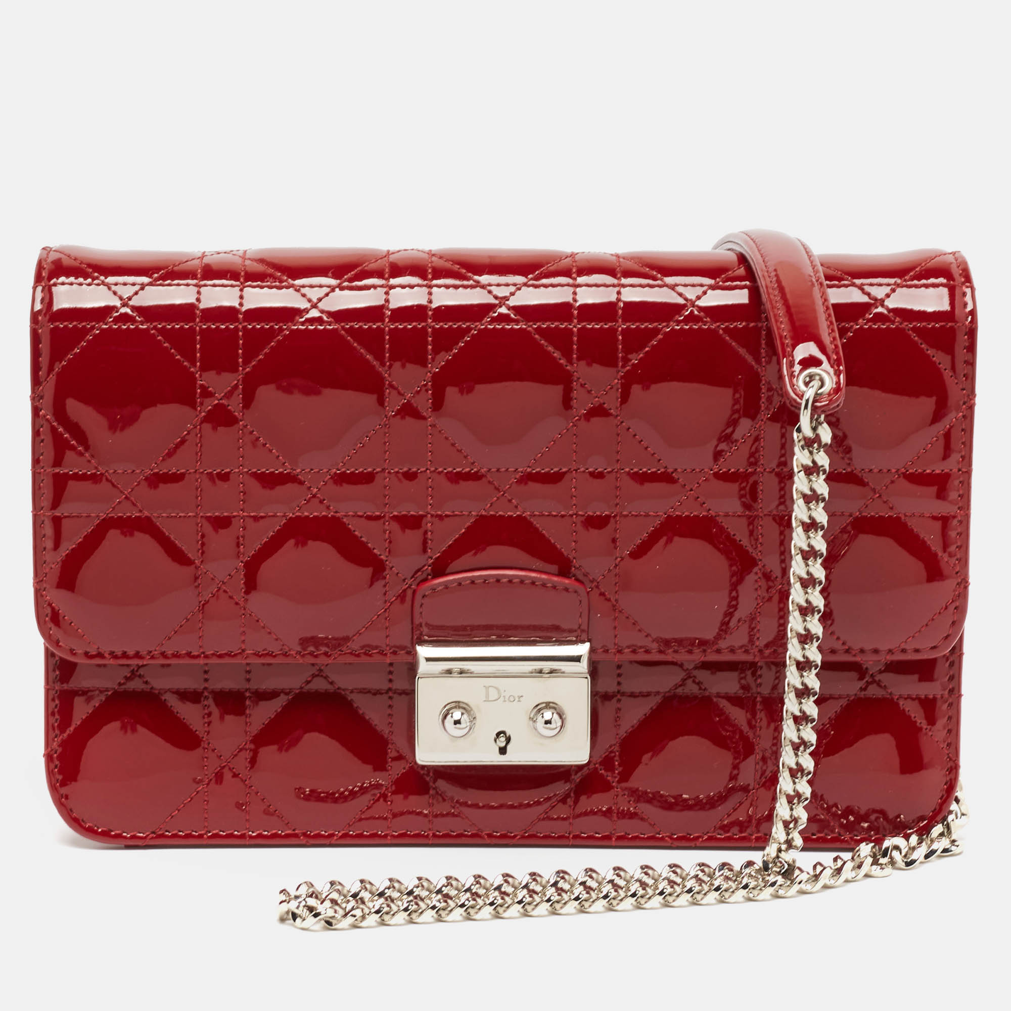 

Dior Red Cannage Patent Leather Miss Dior Promenade Chain Bag