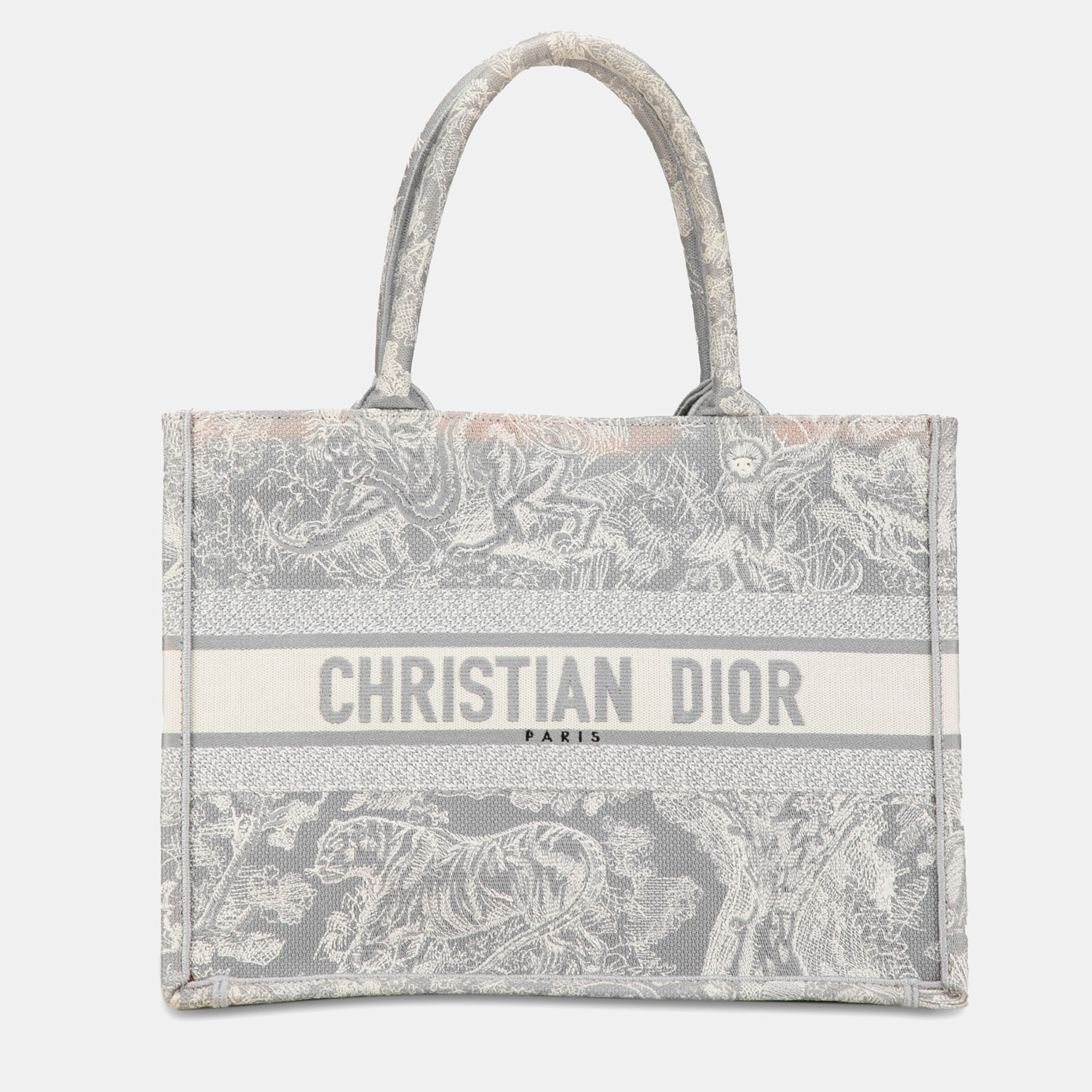 Pre-owned Dior Medium Toile De Jouy Book Tote In Grey