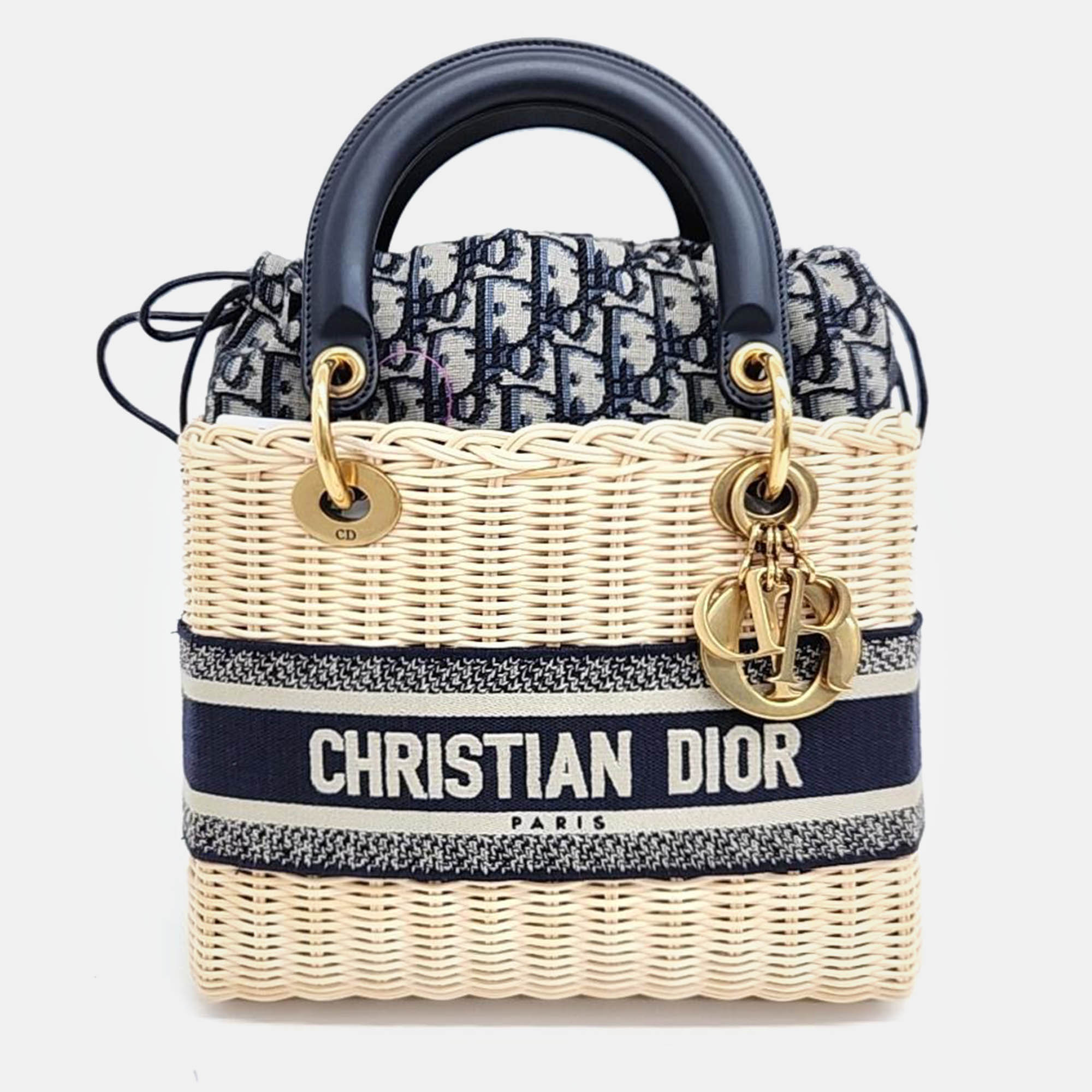 

Dior Blue Wicker Lady Dior Medium Handbag, Beige